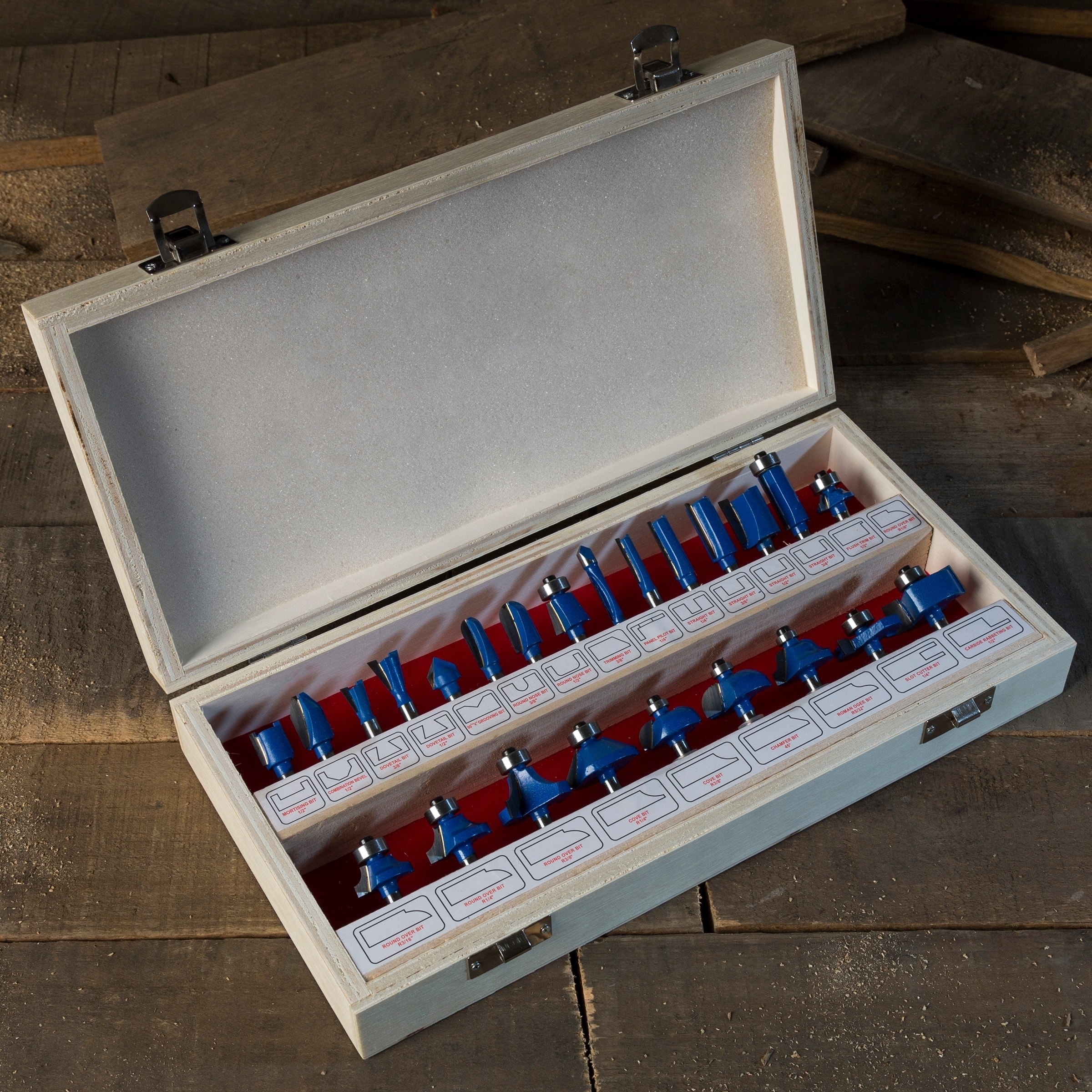 Router Bit Set- 24 Piece Kit with 1/4" Shank and Wood Storage Case By Stalwart