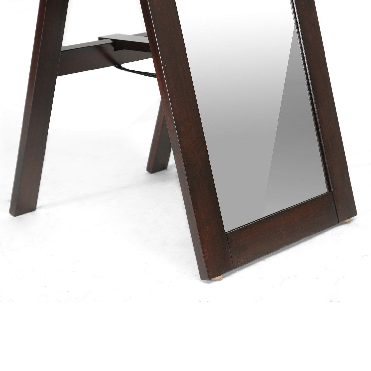 Lund Dark Brown Wood Modern Mirror with Built-In Stand