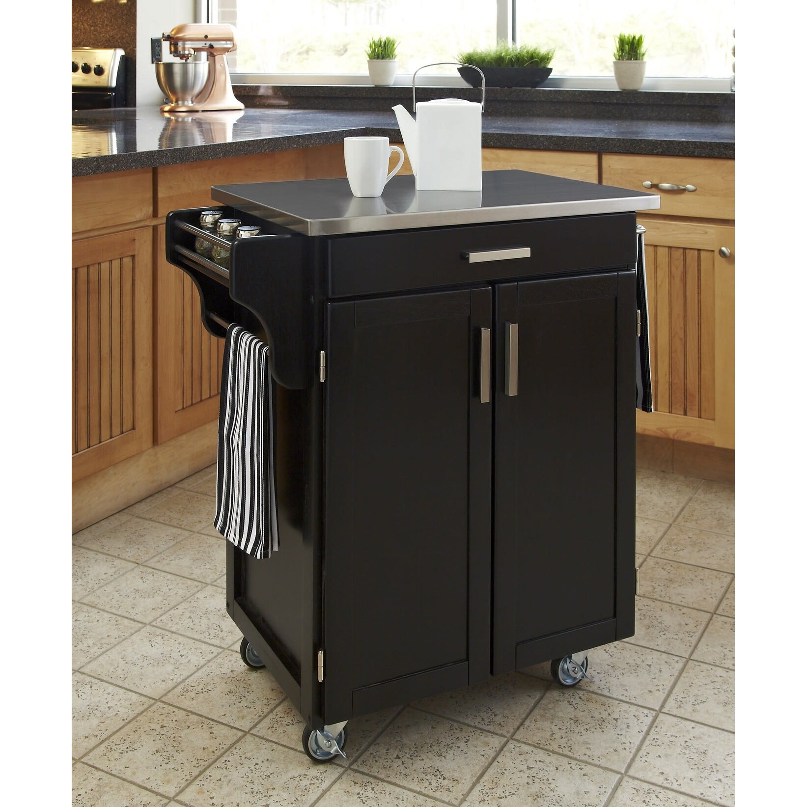 Cuisine Cart Black Kitchen Cart with Stainless Steel Top - 33' x 19' x 36'