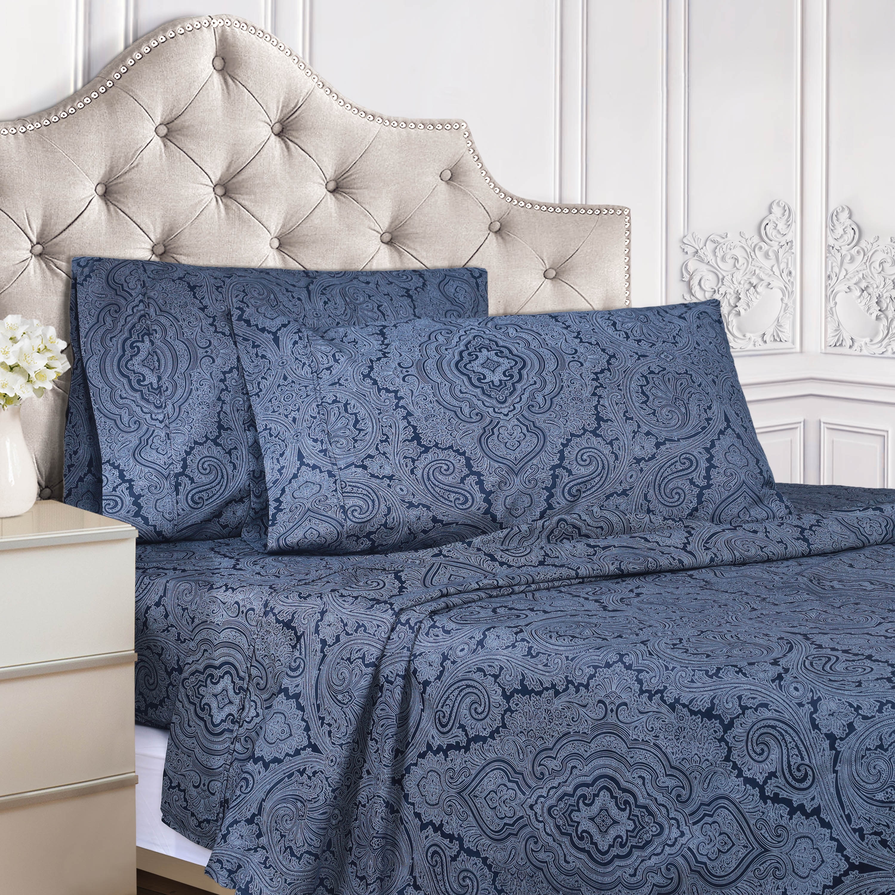 Superior Thread Count 600TC Italian Paisley Cotton Blend Deep Pocket Bed Sheet Set