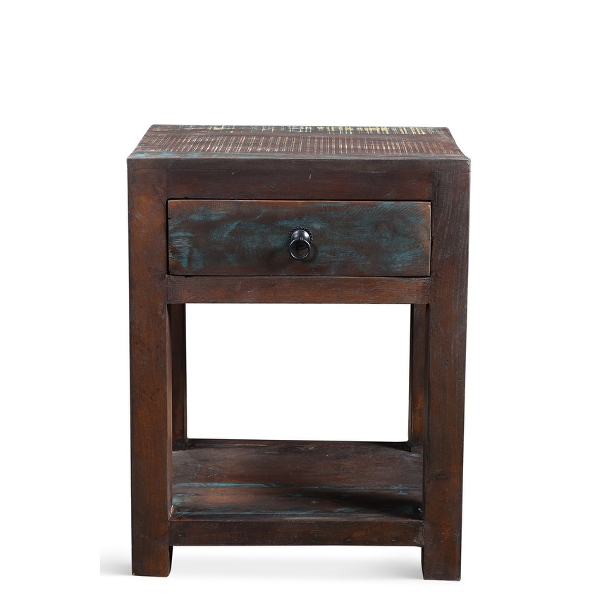 Handmade Reclaimed Wood Side Table (India) - 20" x 14" x 26"