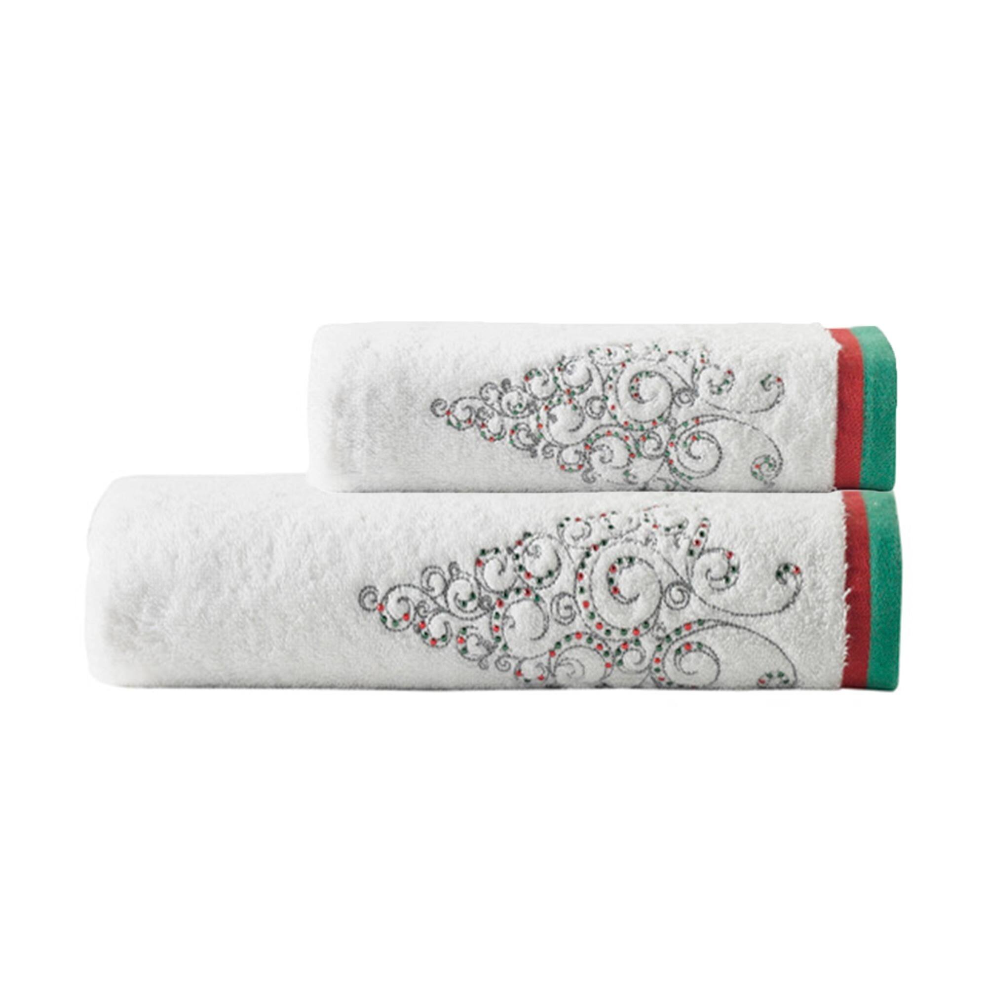 Enchante Christmas Tree Embroidered 2-piece Hand Towel Set - 16x28 inches