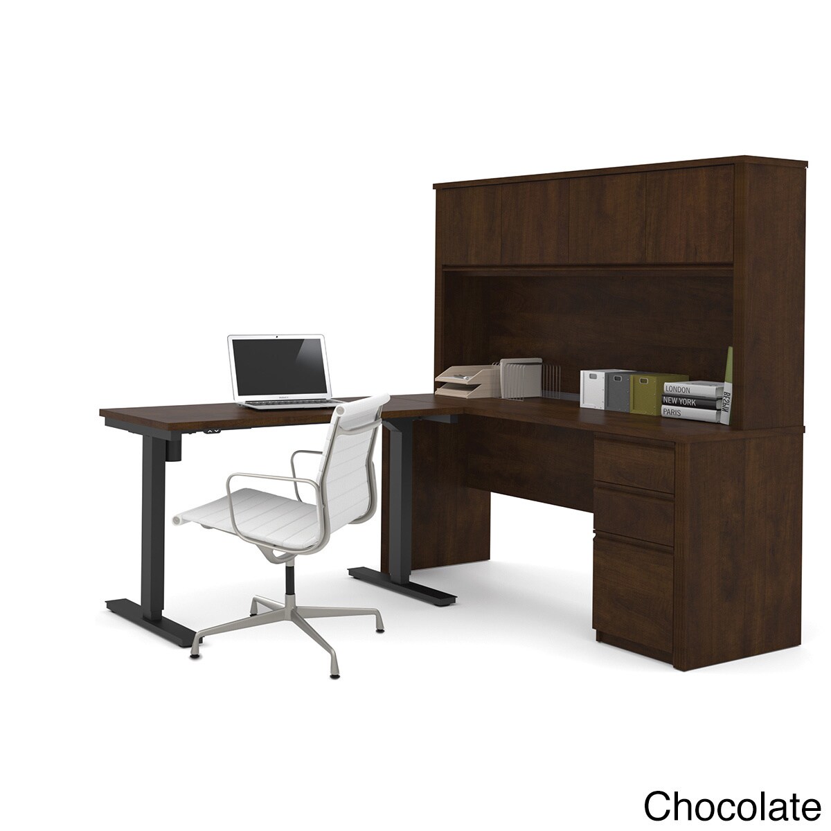 Bestar Prestige L-Desk with Hutch including Electric Adjustable Table