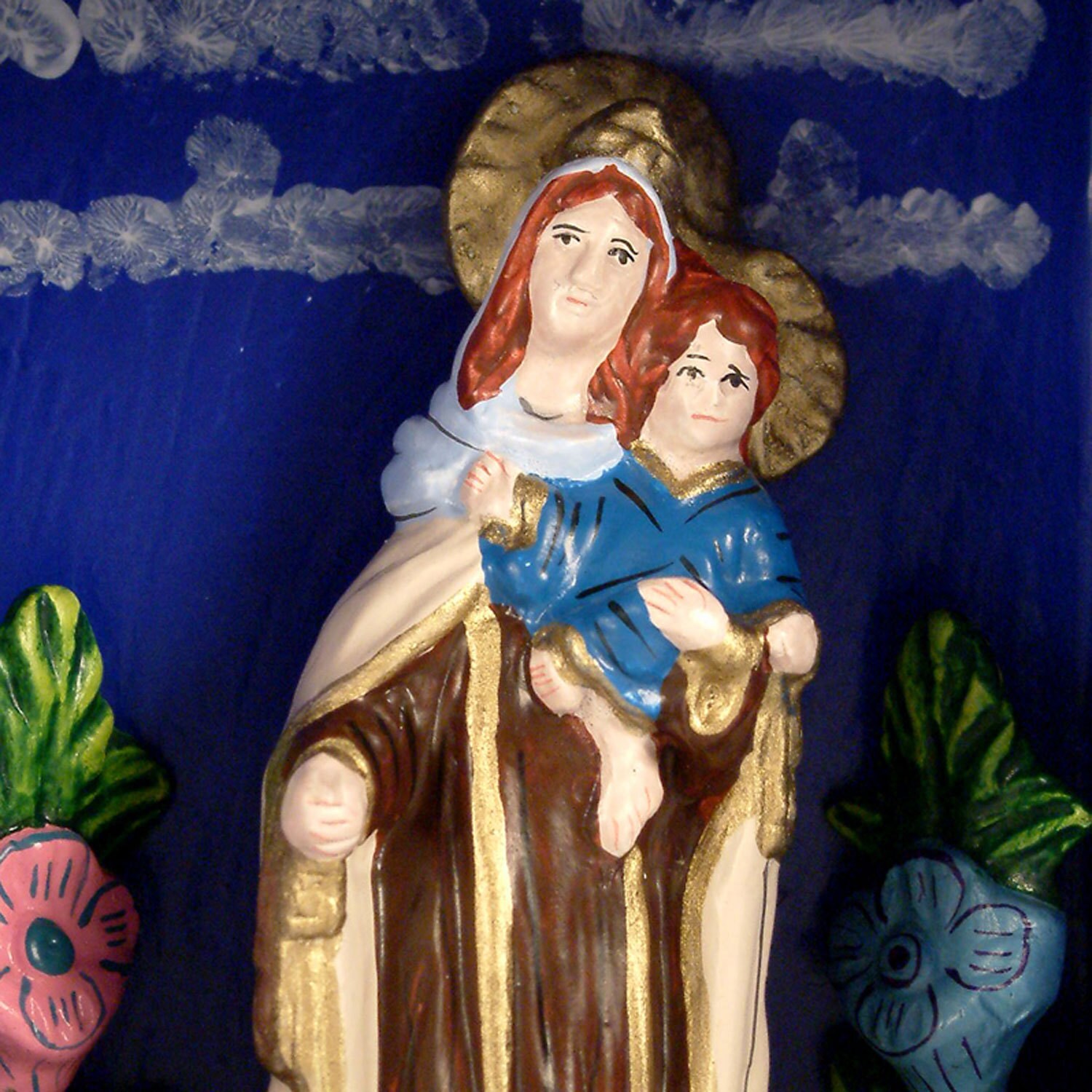 Handmade Ceramic 'Our Lady of Mount Carmel' Diorama Sculpture (Peru)