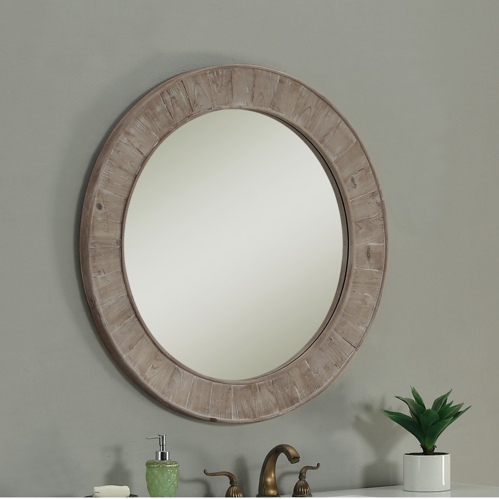 Rustic Style 35 inch Round Wall Mirror - Brown - A/N