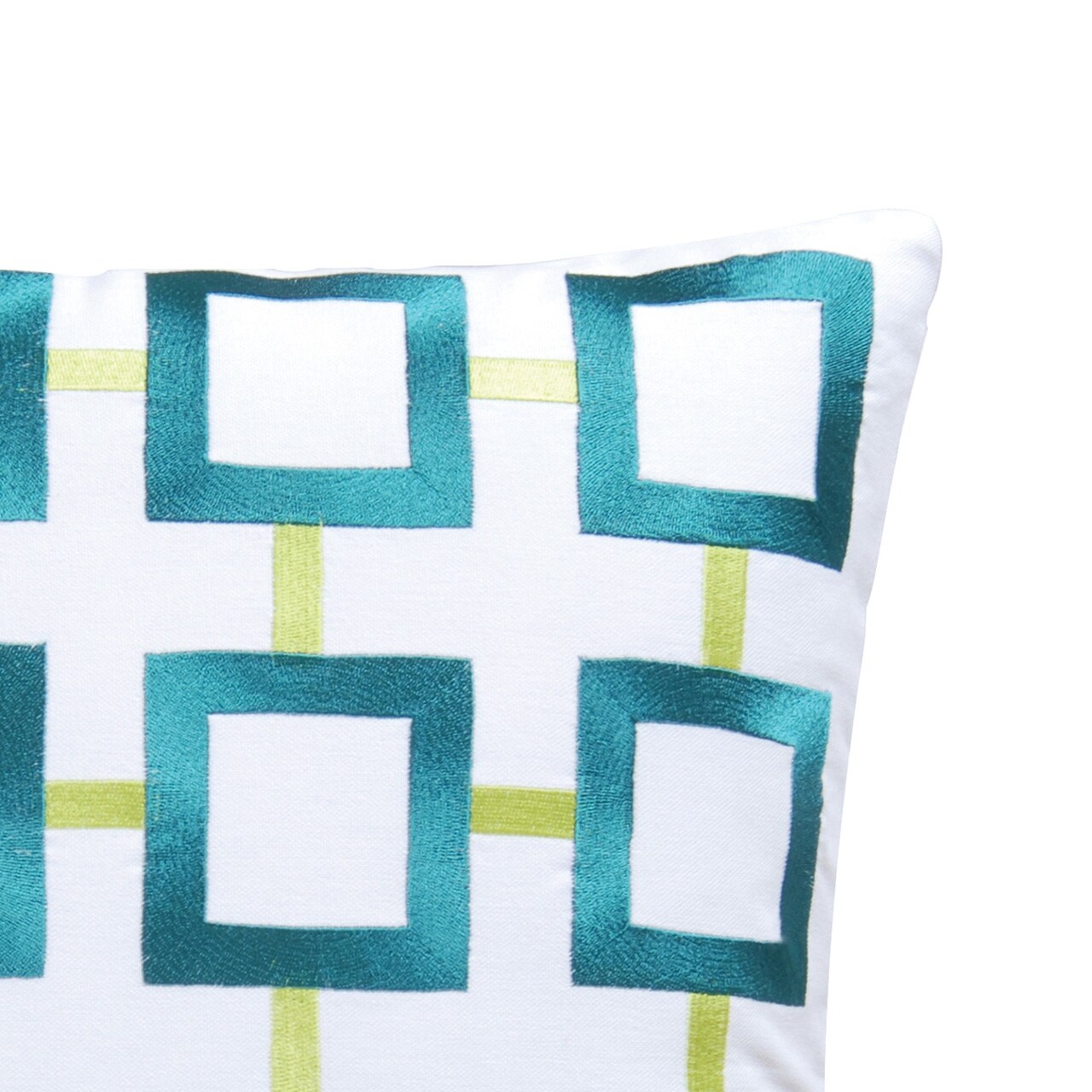 Aqua Squares Embroidered 18 Inch Throw Decorative Accent Throw Pillow