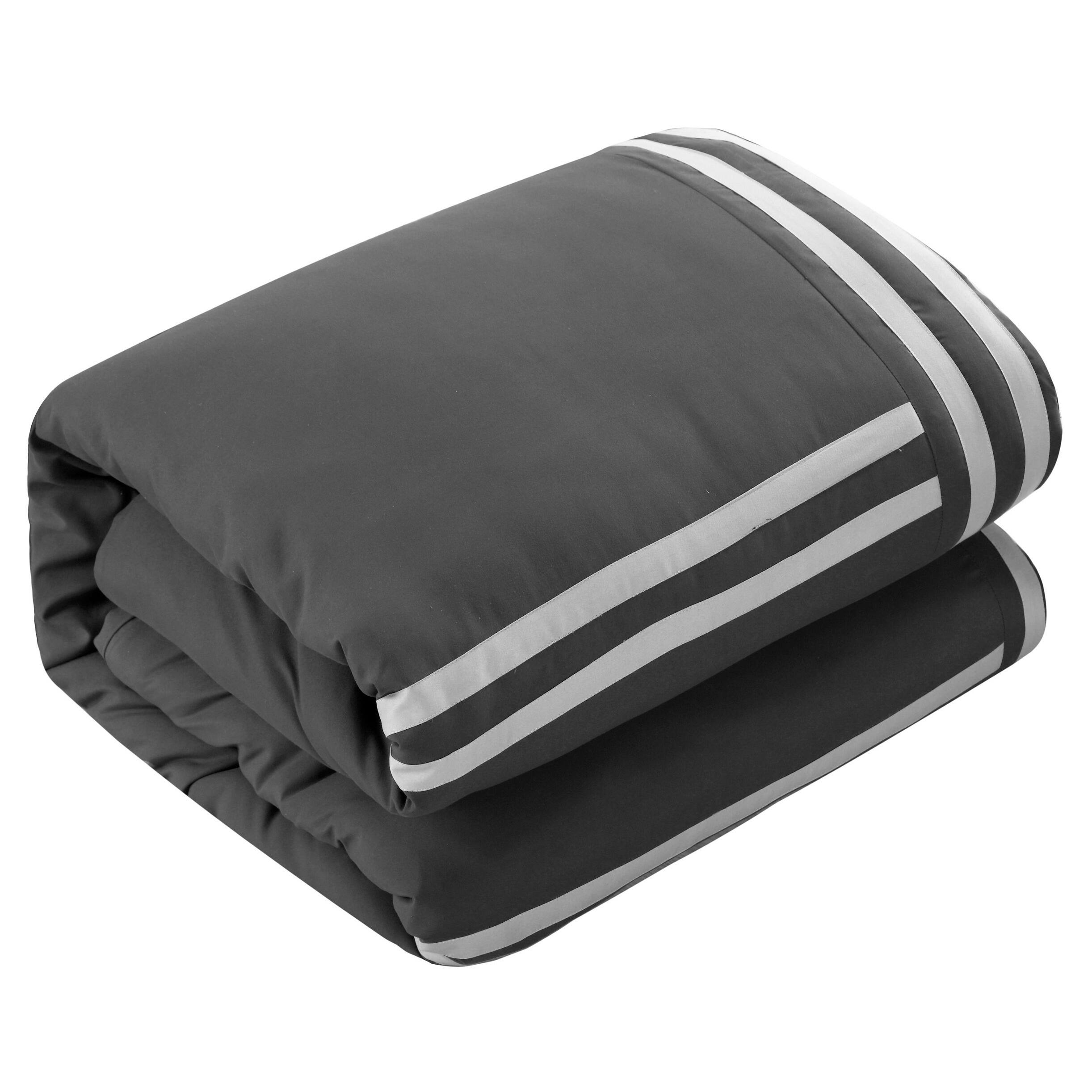 Porch & Den Highland Grey Stripe Border 10-piece Bed-in-a-Bag Set
