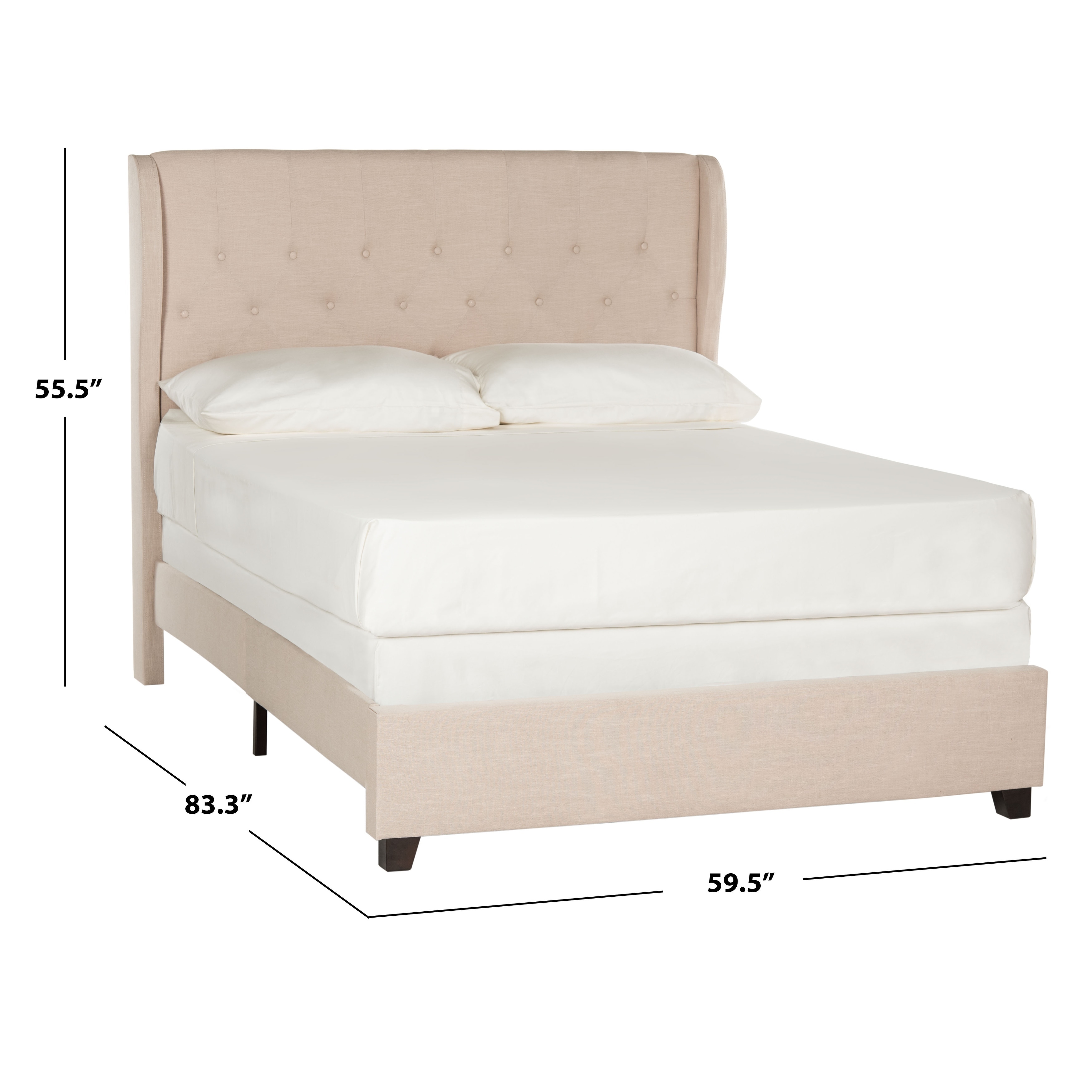 SAFAVIEH Blanchett Light Beige Linen Upholstered Tufted Wingback Bed (Full)