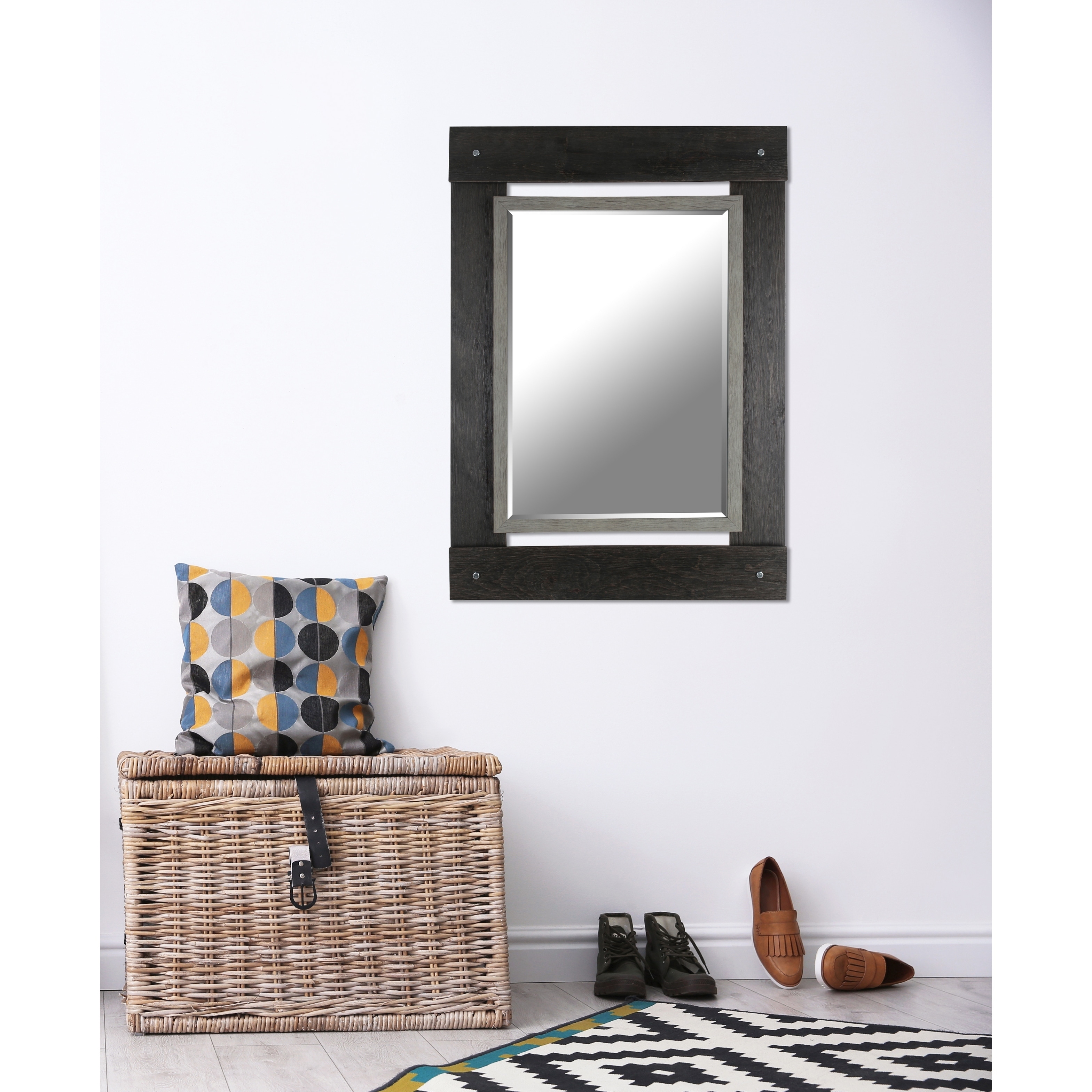 Hobbitholeco. 30x43 Black + Grey Wash Beveled Mirror (Inner mirror 20X28)