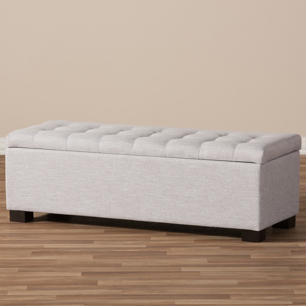 Baxton Studio Alcmene Modern and Contemporary Grayish Beige Fabric Upholstered Grid-Tufting Storage Ottoman Bench