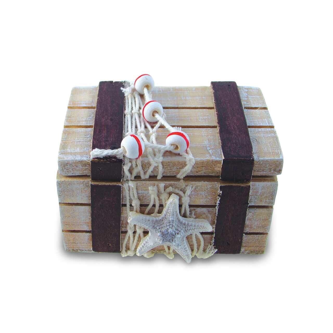 CoTa Global Brown Treasure Wooden Jewelry Box with Starfish and Net