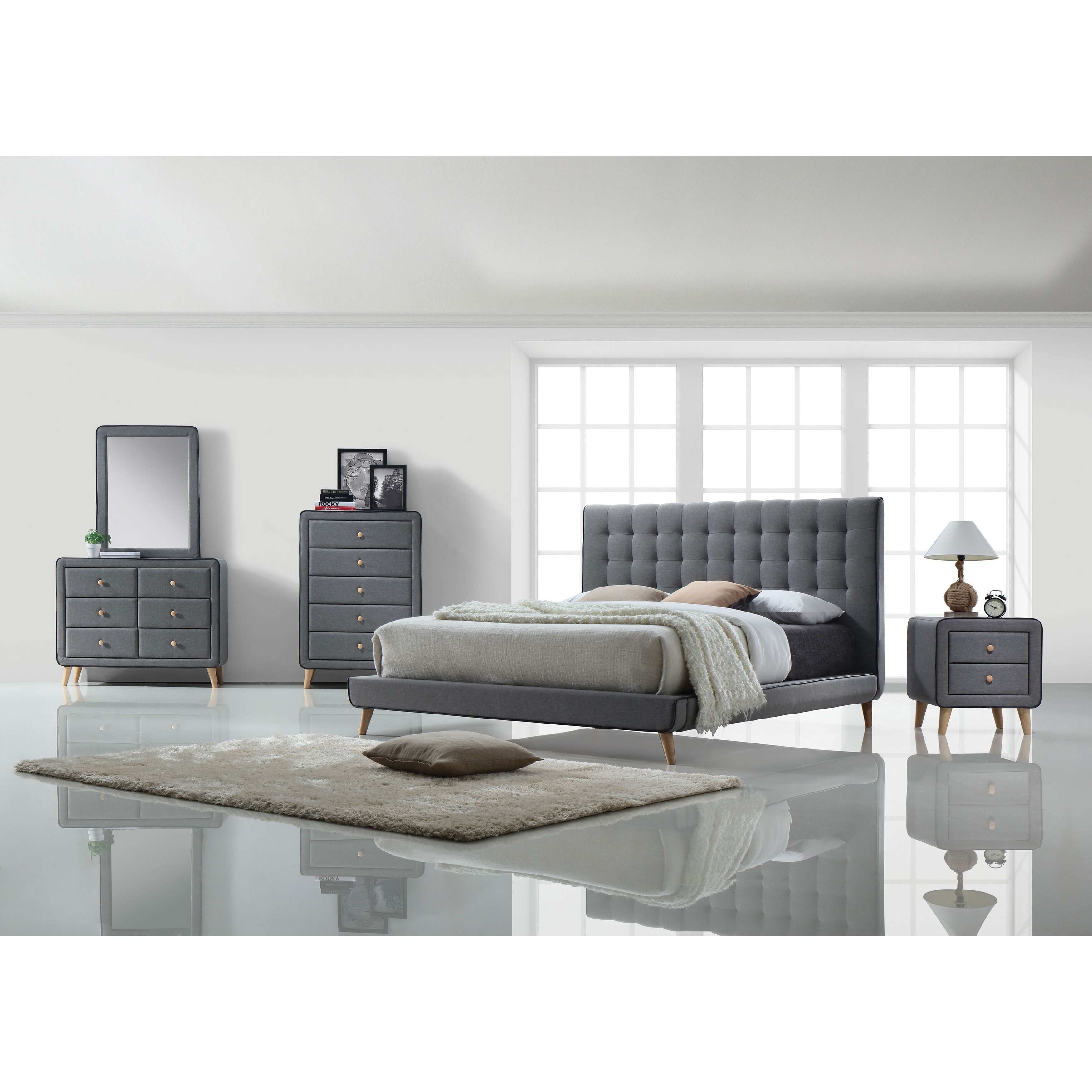 Acme Furniture Valda Light Grey Fabric 5-drawer Dresser