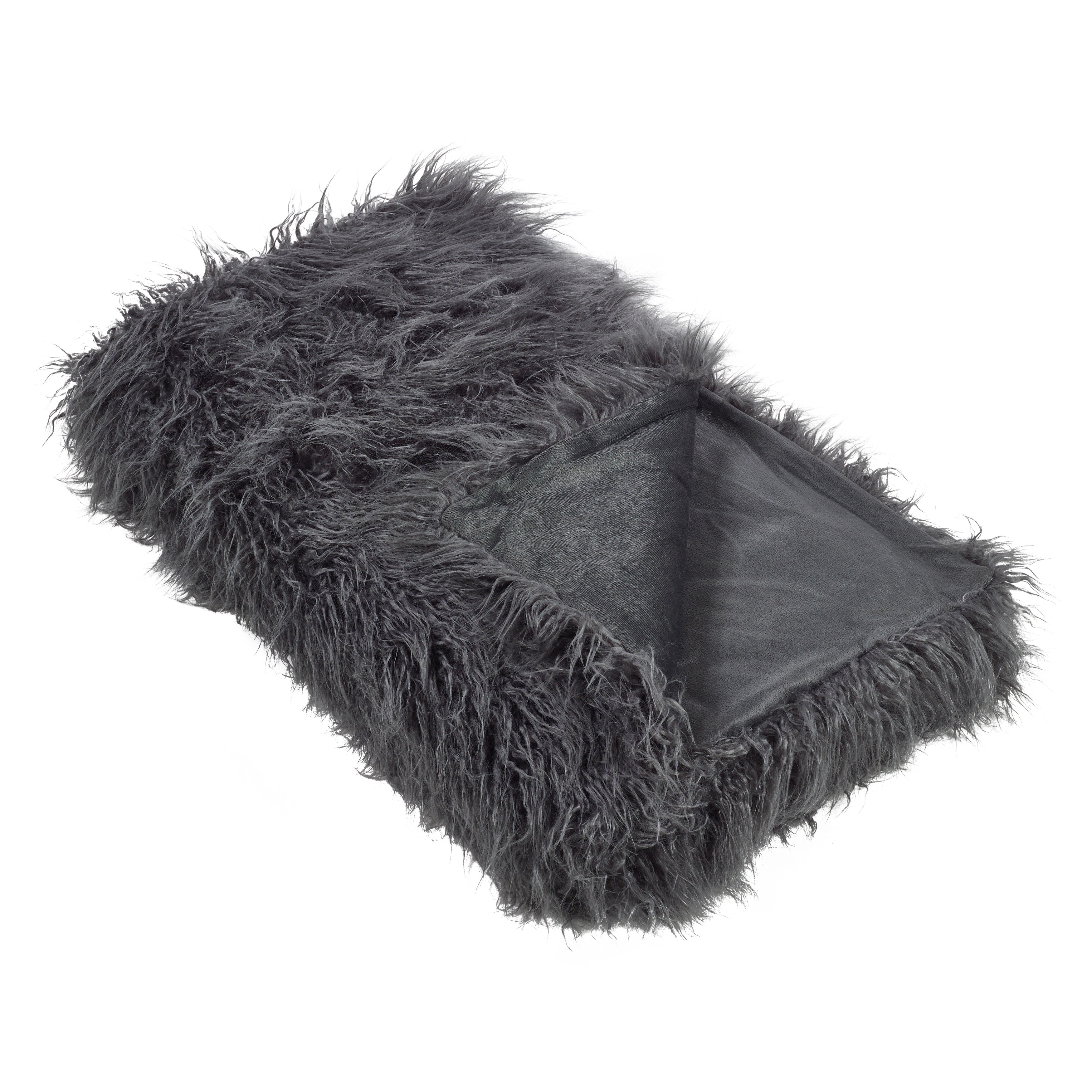 Throw Blanket with Faux Mongolian Fur Design