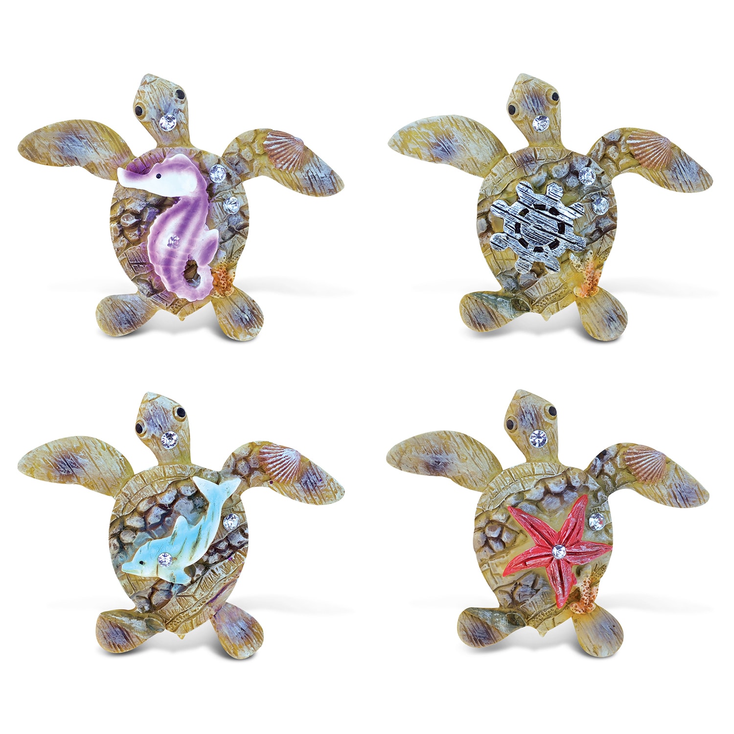 Puzzled Sea Turtle Rockstone Resin Refrigerator Magnet (Pack of 4)