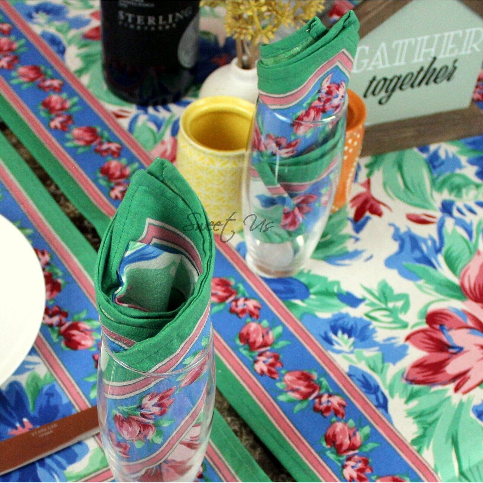 Artsy Brush Stroke Vibrant Floral Cotton Tablecloth Collection