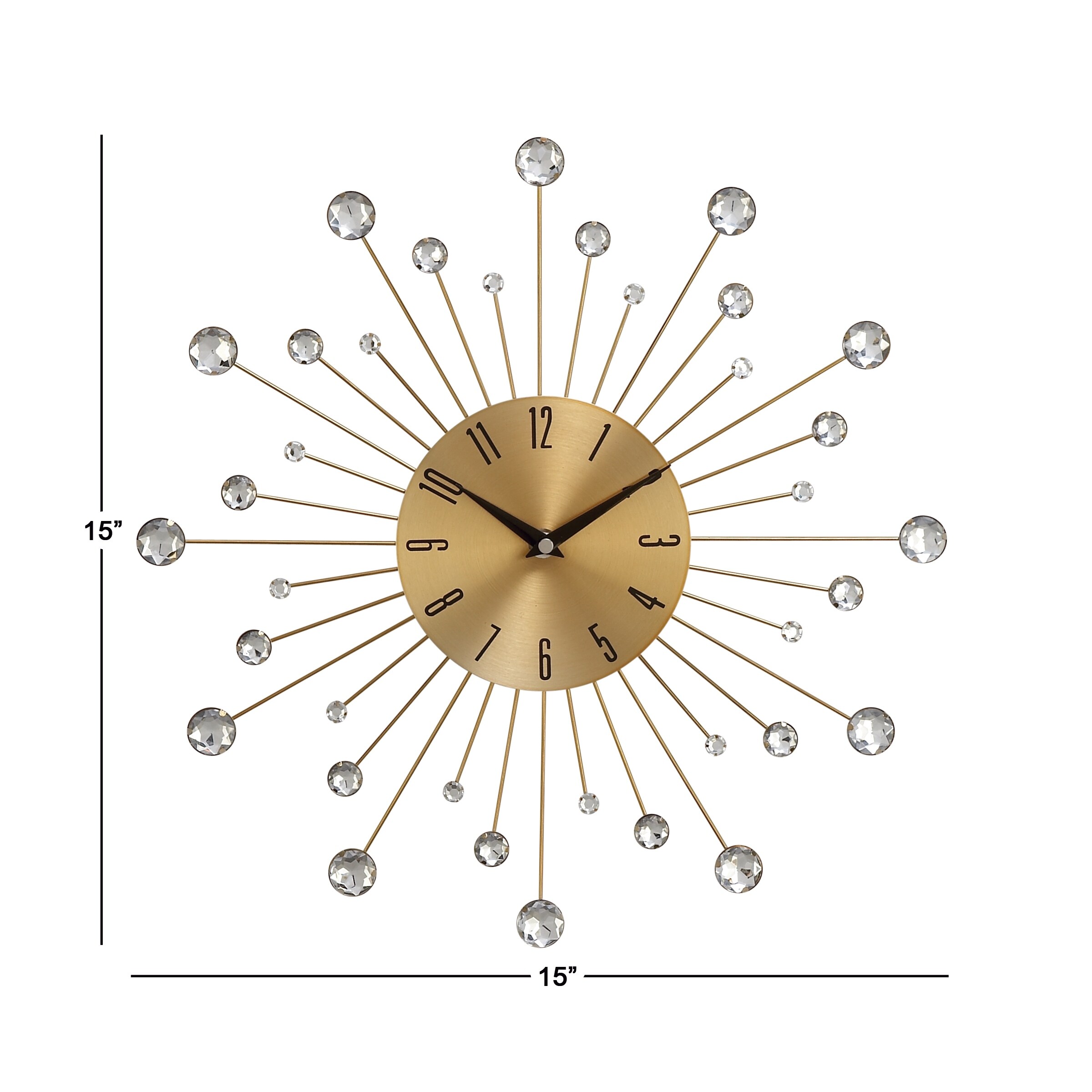 Gold / Copper / or Silver Iron Metal Starburst Sun Glam Wall Clock