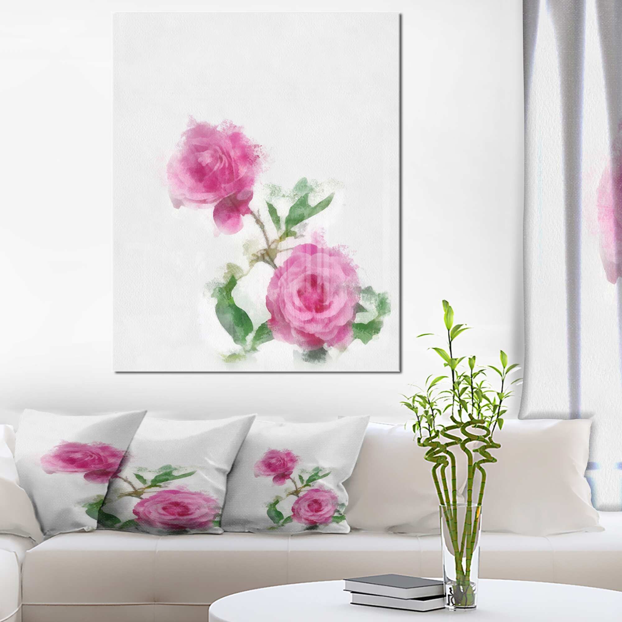 Designart 'Rose Stem with Pair of Roses' Flower Aluminium Wall Art