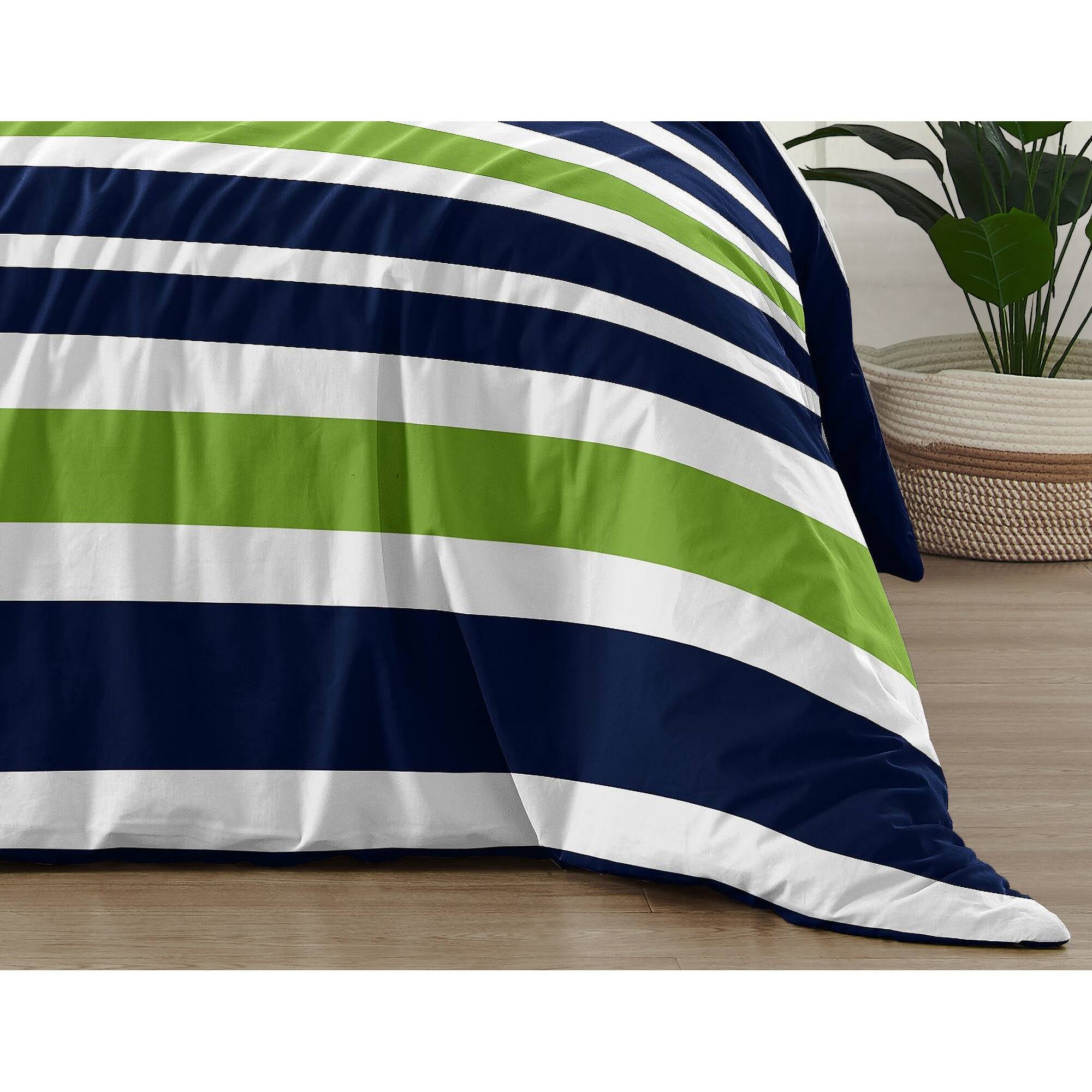Navy and Lime Green on White Stripe Full/Queen 3-piece Comforter Set