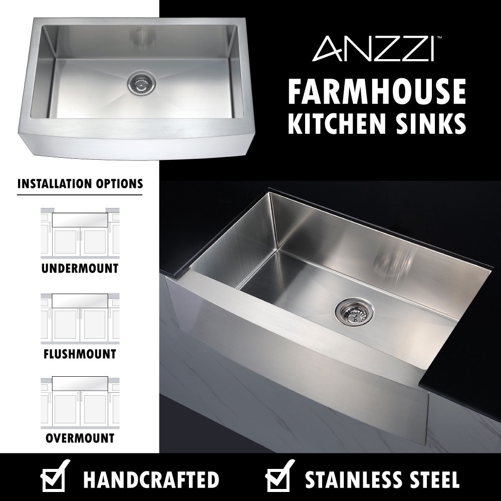 ANZZI Elysian Farmhouse Stainless Steel 32-inch 0-hole Kitchen Sink with Accent Polished Chrome Faucet