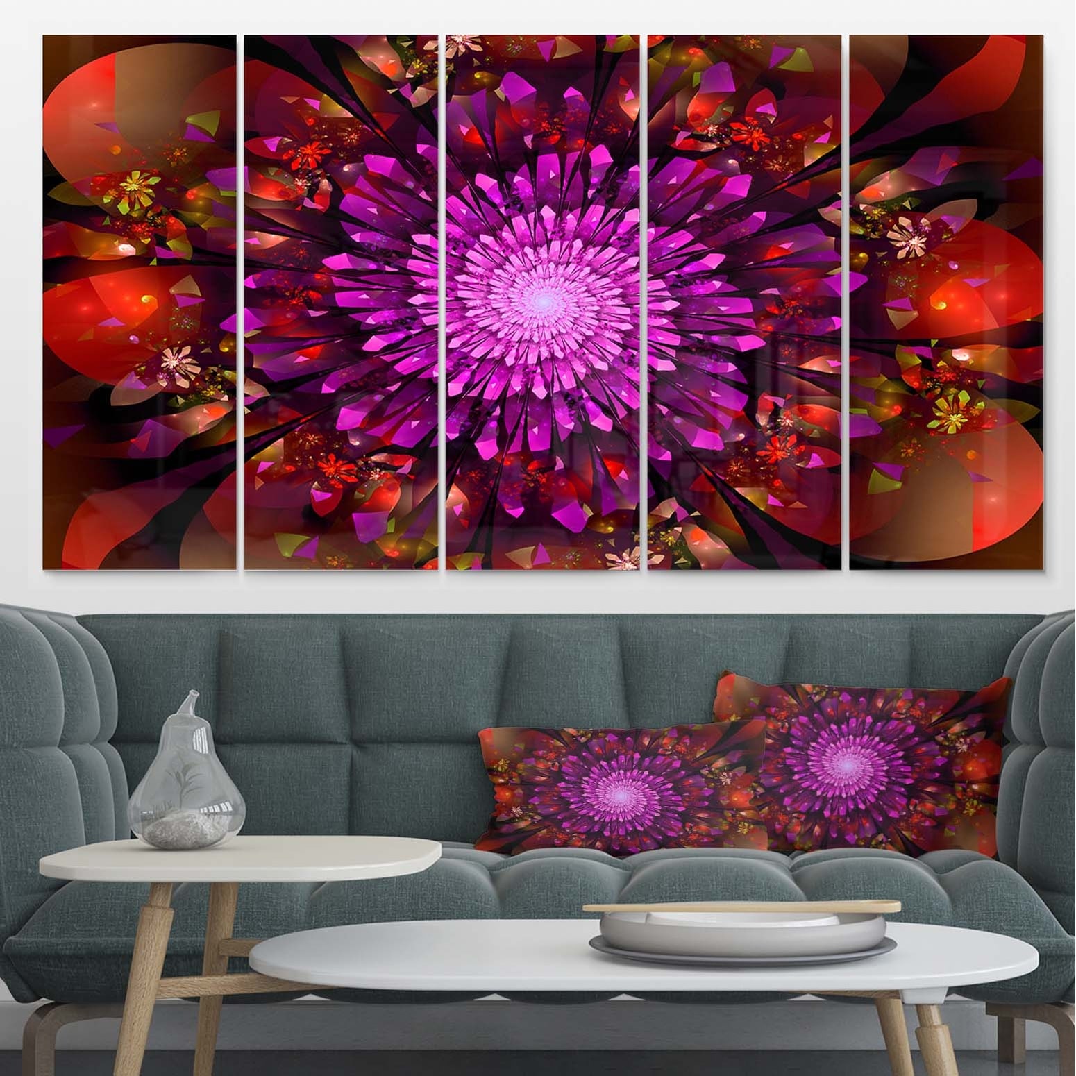 Designart 'Purple Glowing Crystals In Space' Modern Floral Metal Wall Art