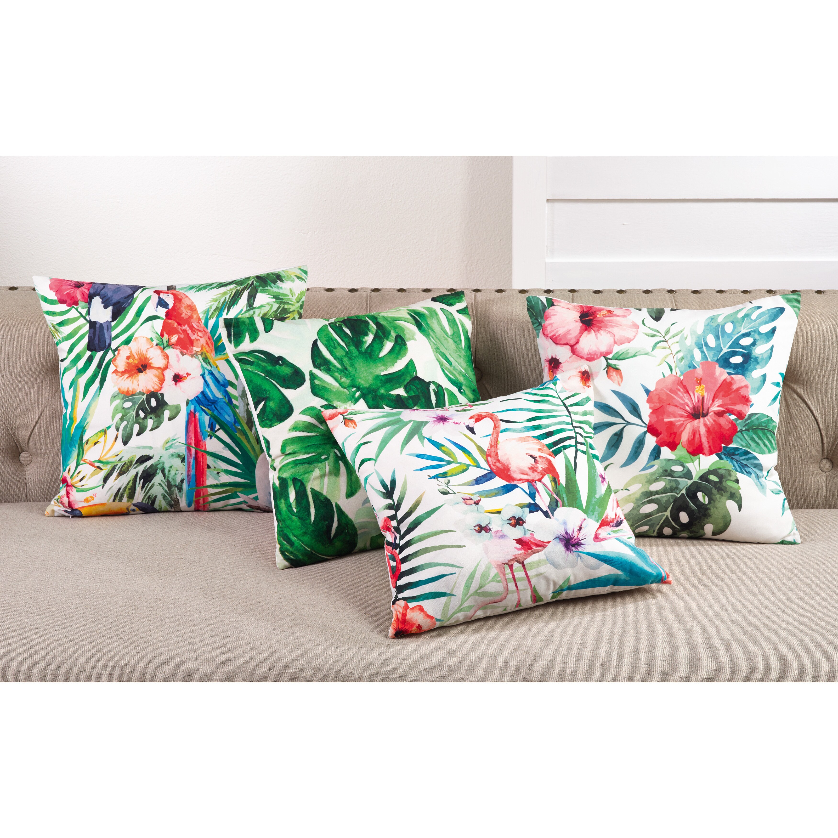 Tropical Floral Print Poly Filled Throw Pillow