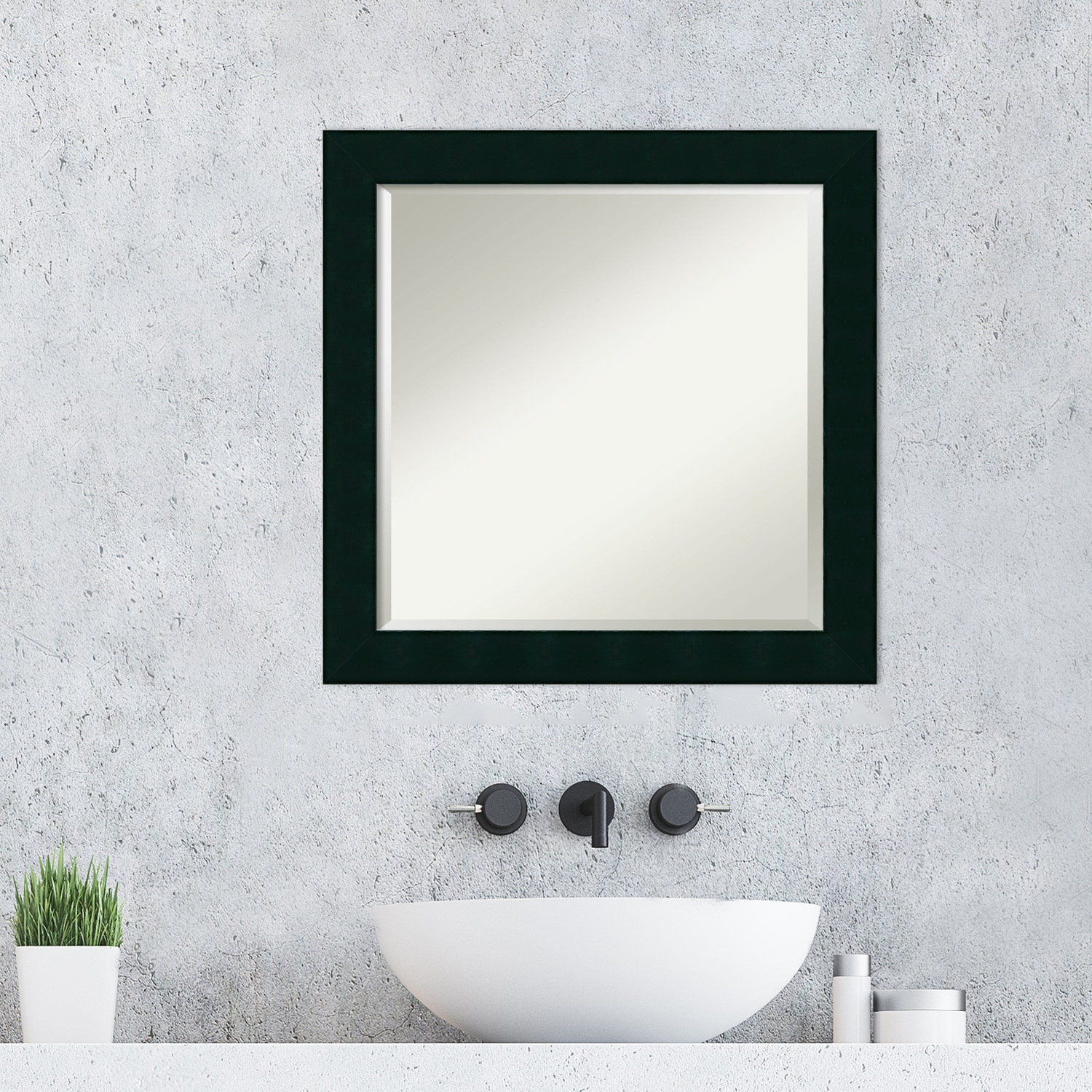 Beveled Wood Bathroom Wall Mirror - Tribeca Black Frame