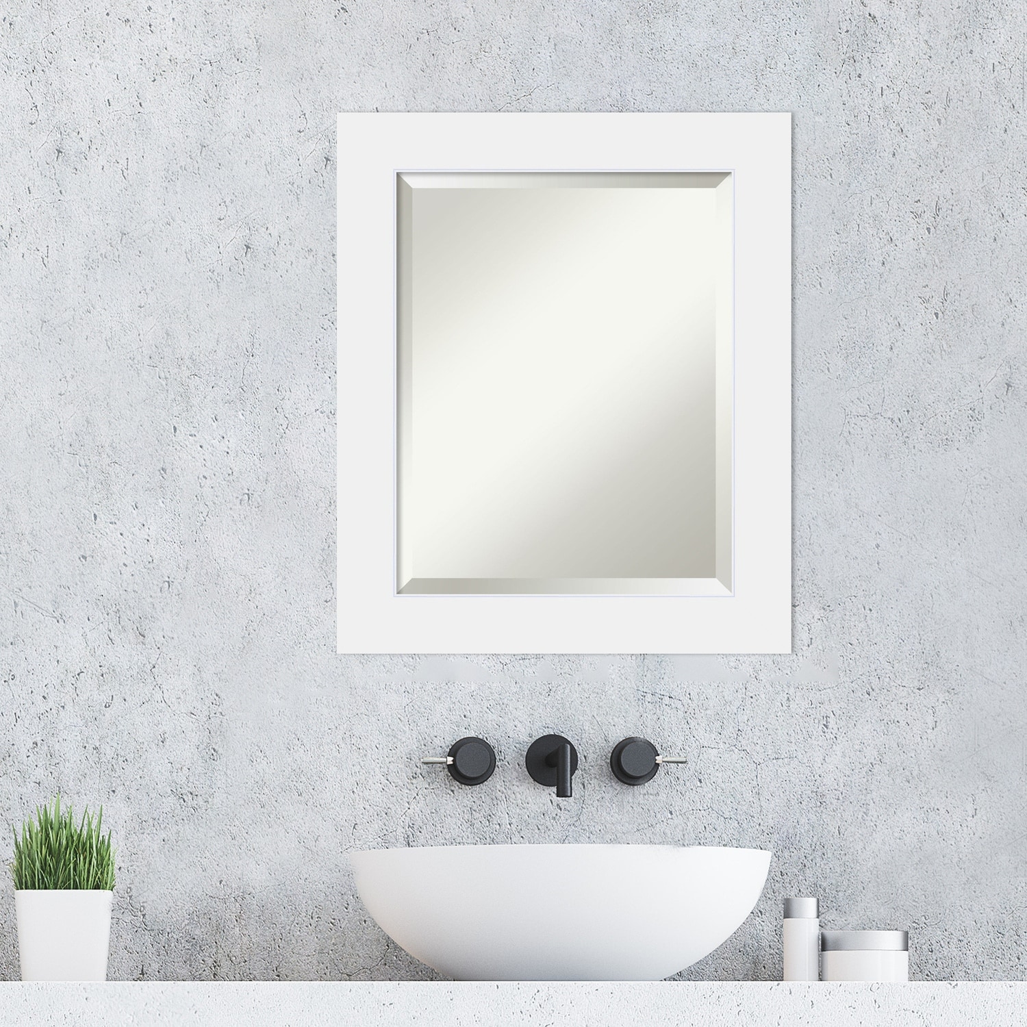 Beveled Wood Bathroom Wall Mirror - Corvino White Frame