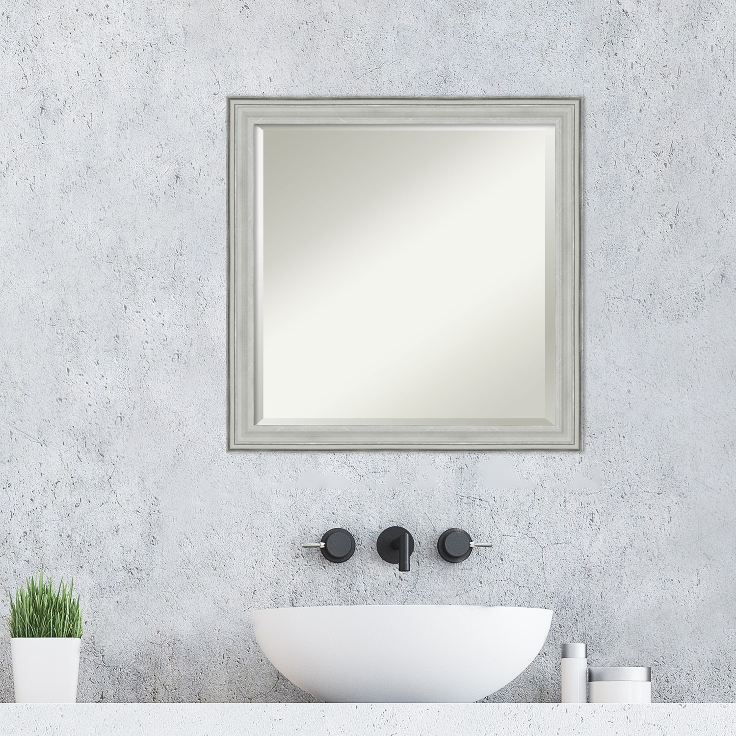 Beveled Wood Bathroom Wall Mirror - Bel Volto Silver Frame