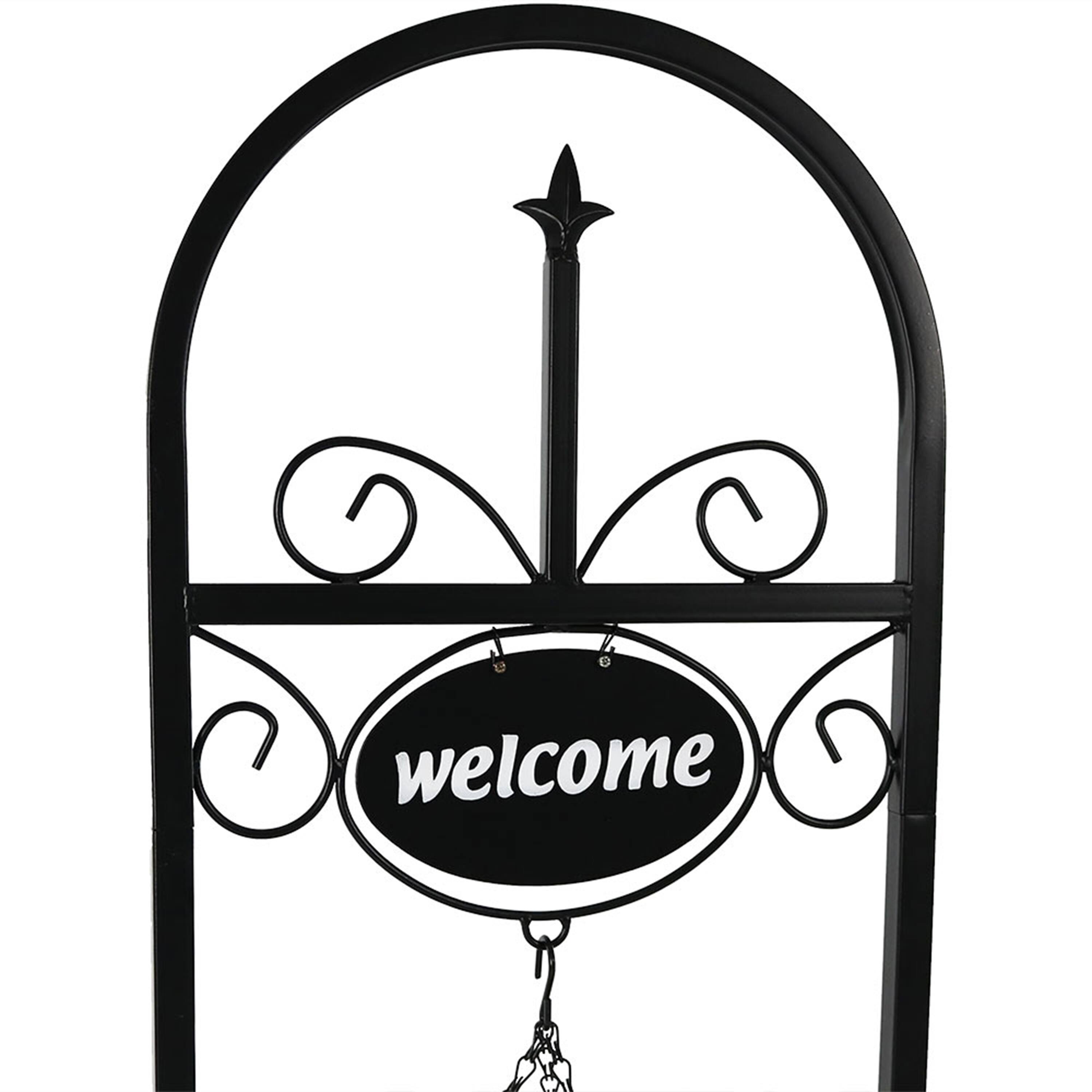 Decorative Welcome Sign and Hanging Flower Basket Planter Stand - 48"