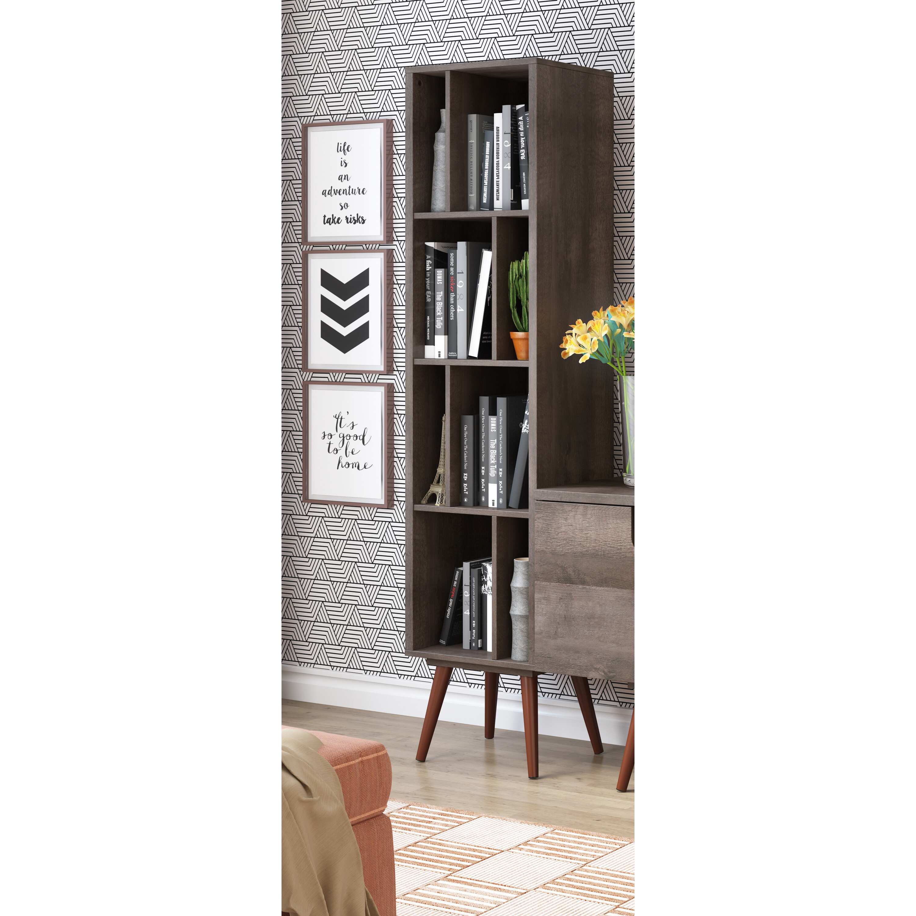 Ideaz International 23605 Terrarum Walnut Tall Cubby Bookcase