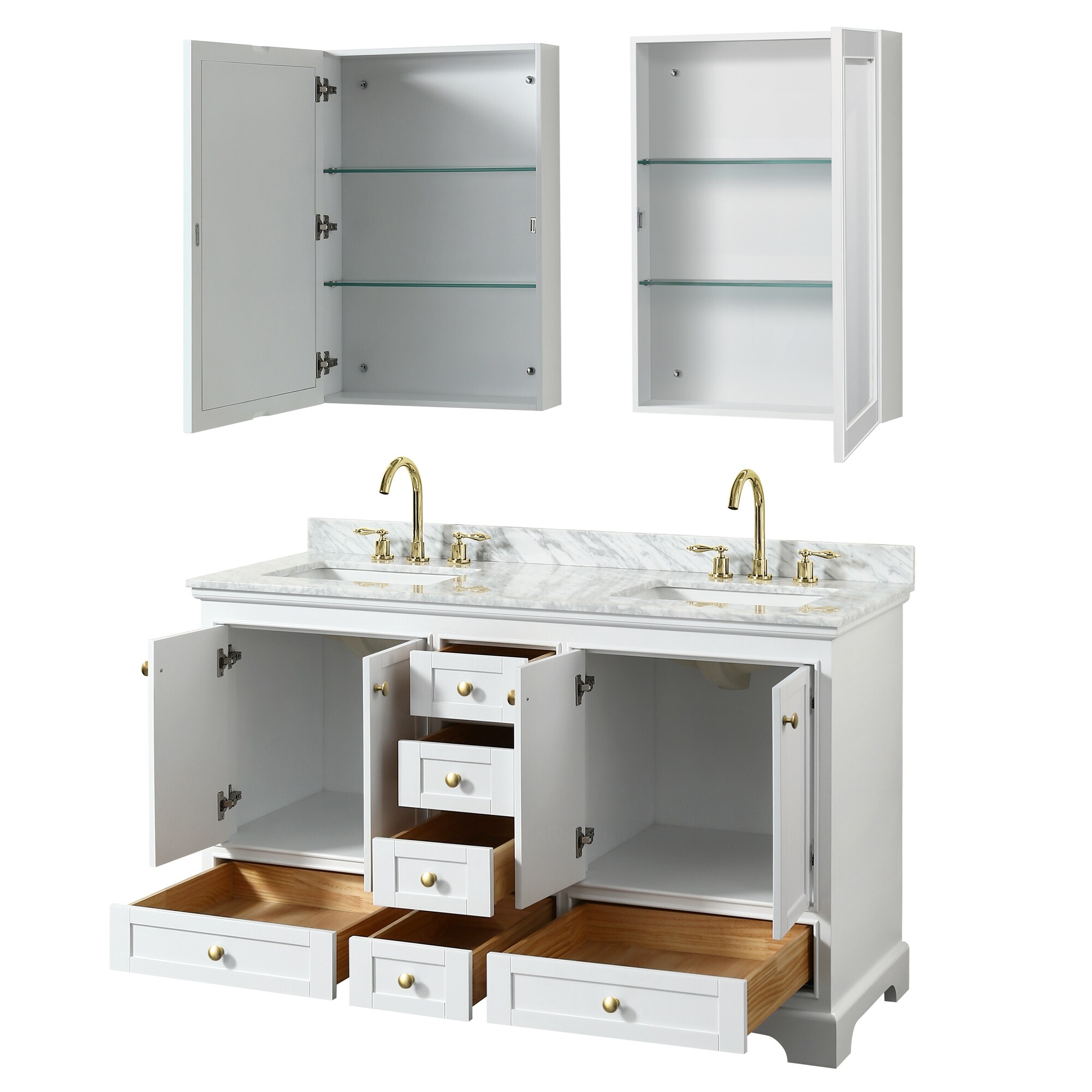 Deborah 60-inch Double Bathroom Vanity, Medicine Cabinets