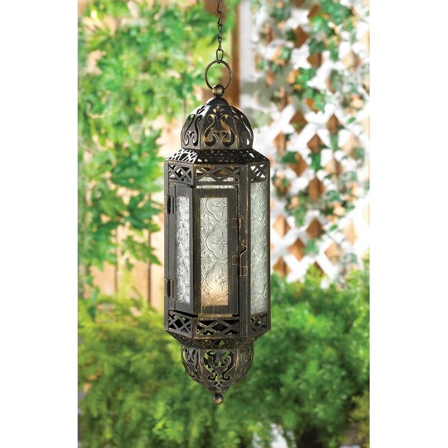 Hanging Victorian Candle Lantern - 4 x 4.5 x 13 inches