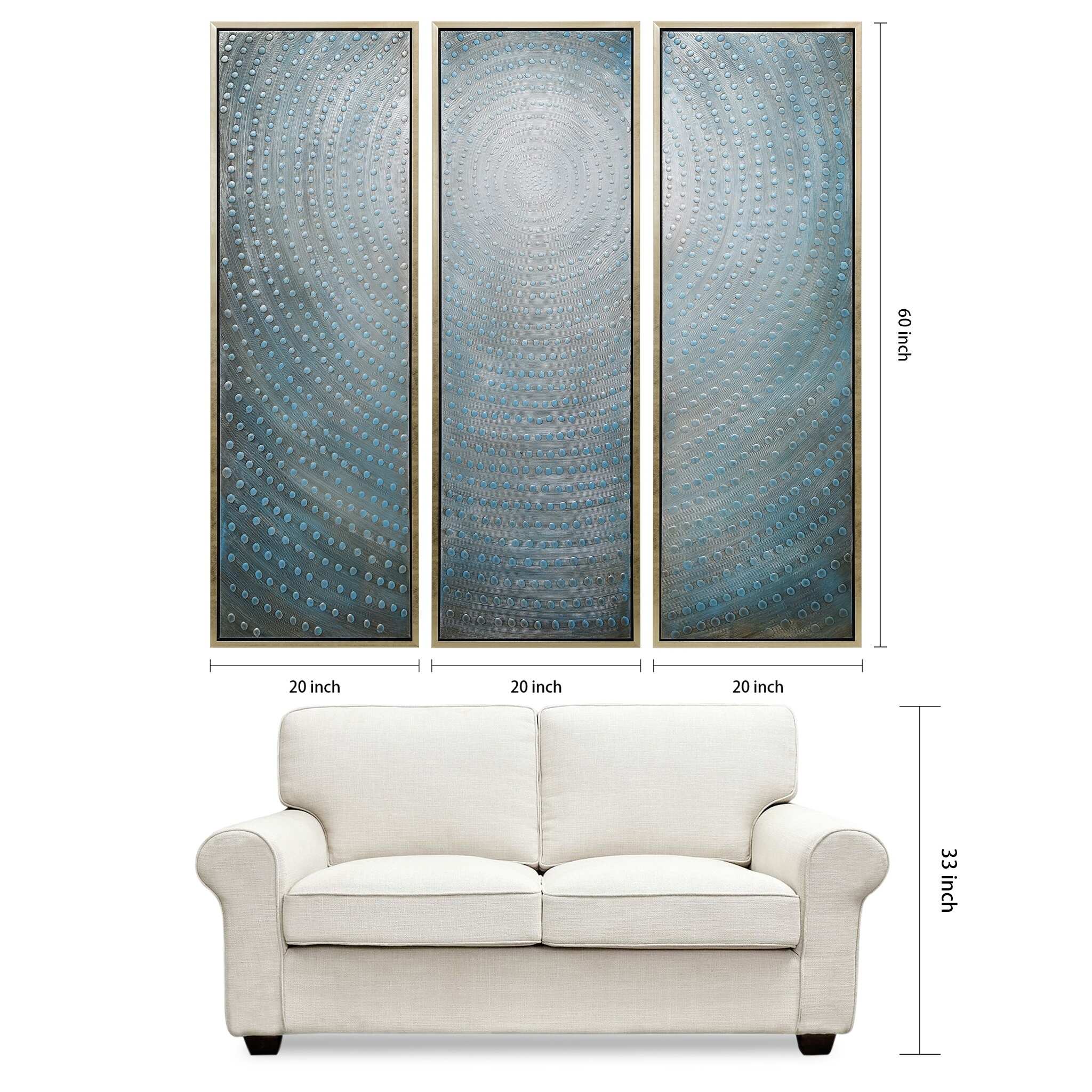 Concentric Textured Metallic Hand Painted Canvas Wall Art Set of 3