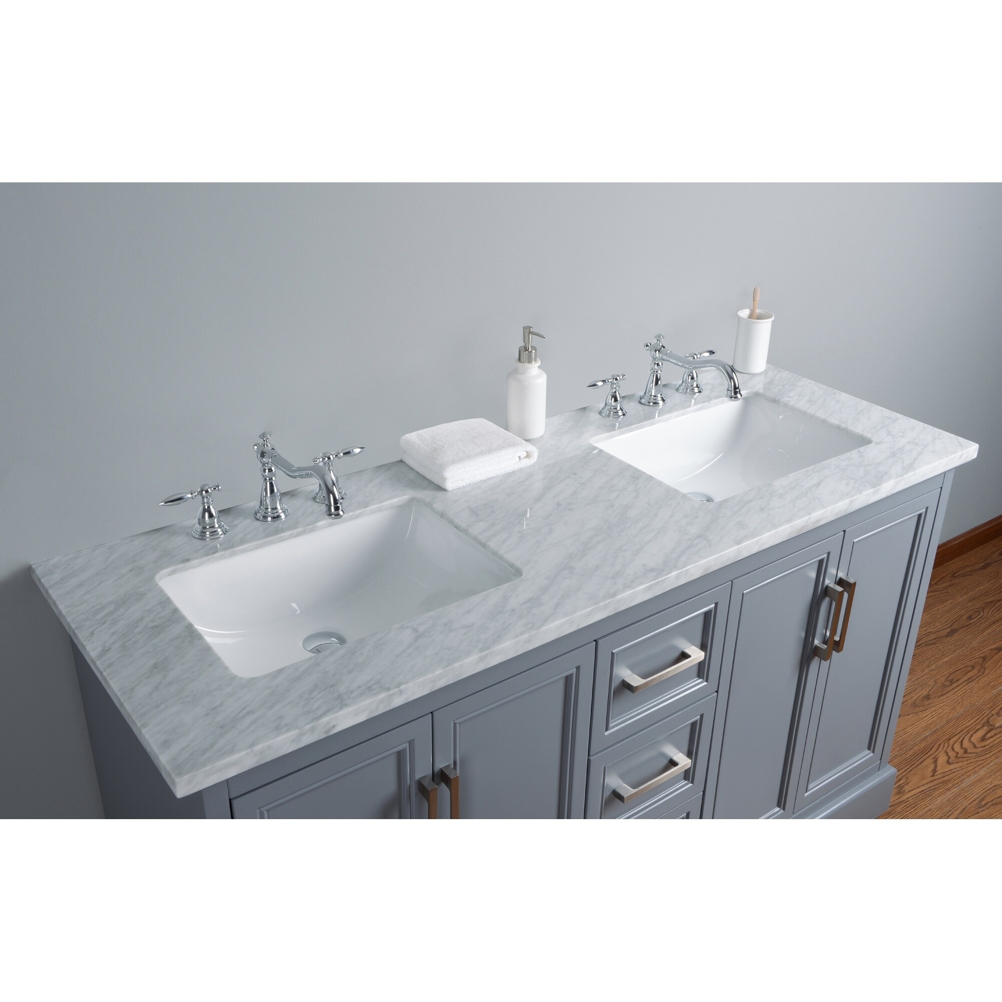 Stufurhome Ariane 60 in. Grey Double Sink Bathroom Vanity