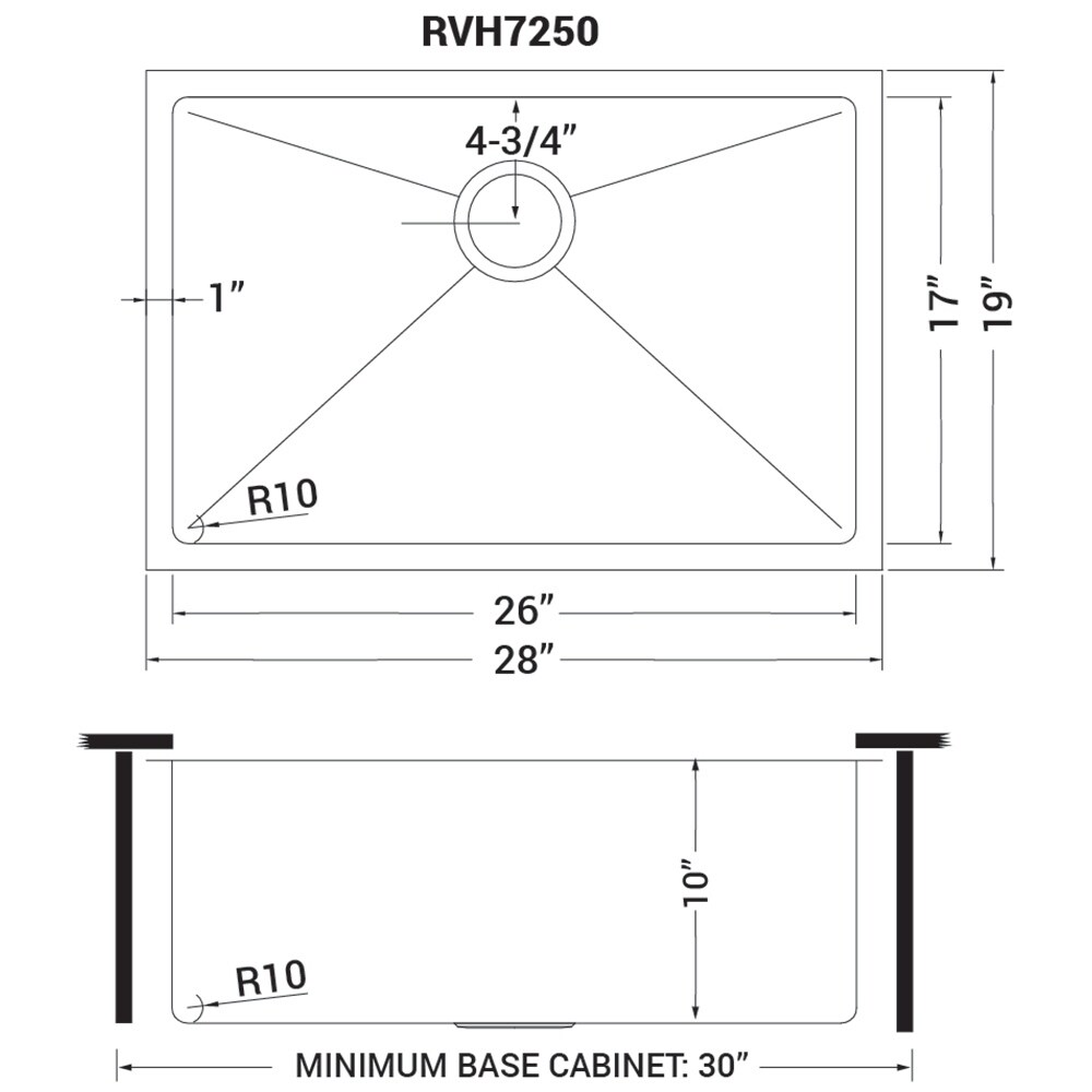 Ruvati 28-inch Undermount 16 Gauge Tight Radius Stainless Steel Kitchen Sink Single Bowl - RVH7250 - 28" x 19"