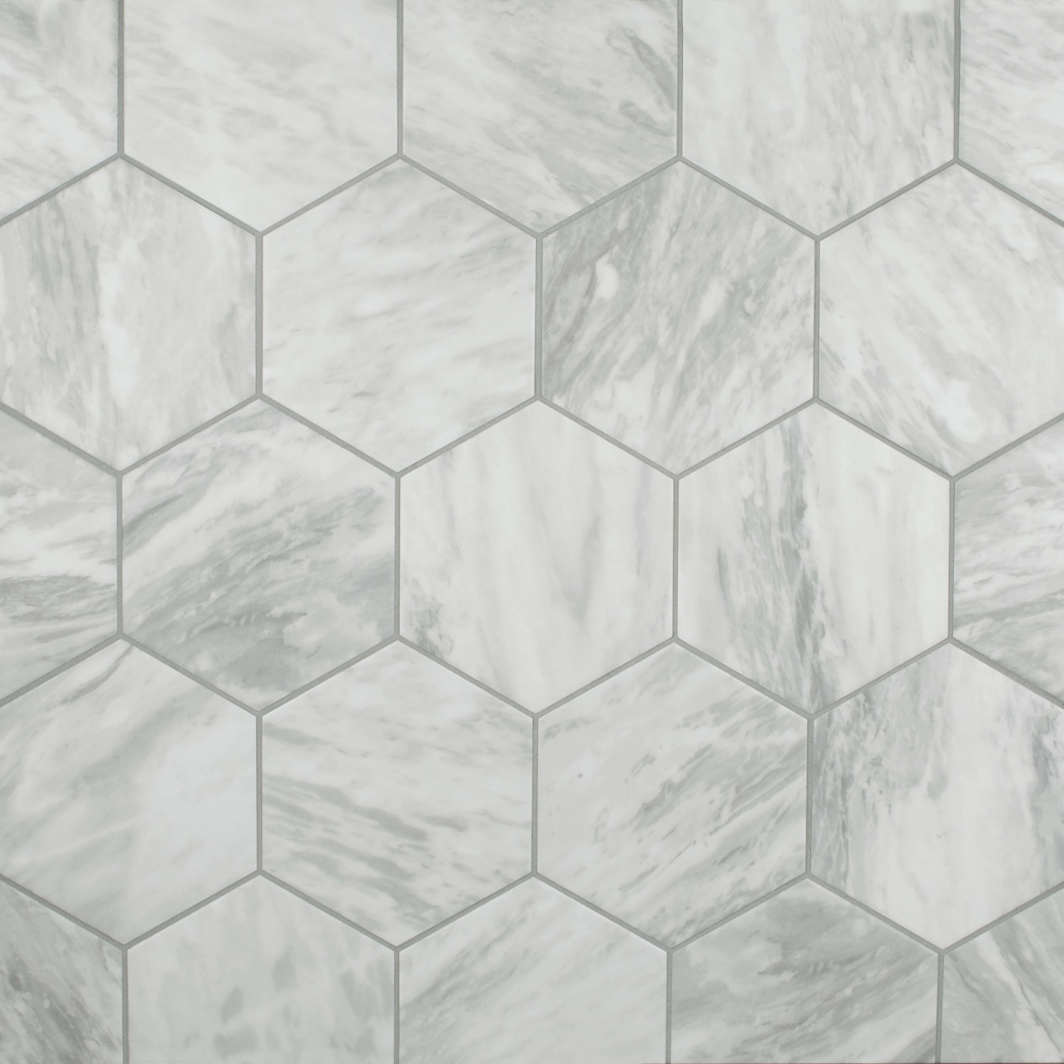 Merola Tile Classico Bardiglio Hexagon Light 7" x 8" Porcelain Floor and Wall Tile