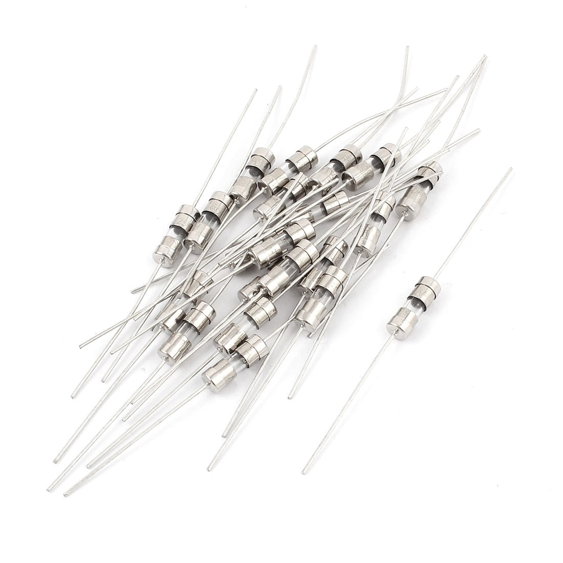 20pcs AC 250V 1A 4x11mm Fast-blow Acting Axial Lead Glass Fuse Tube 6.5cm Length - Clear, Silver Tone