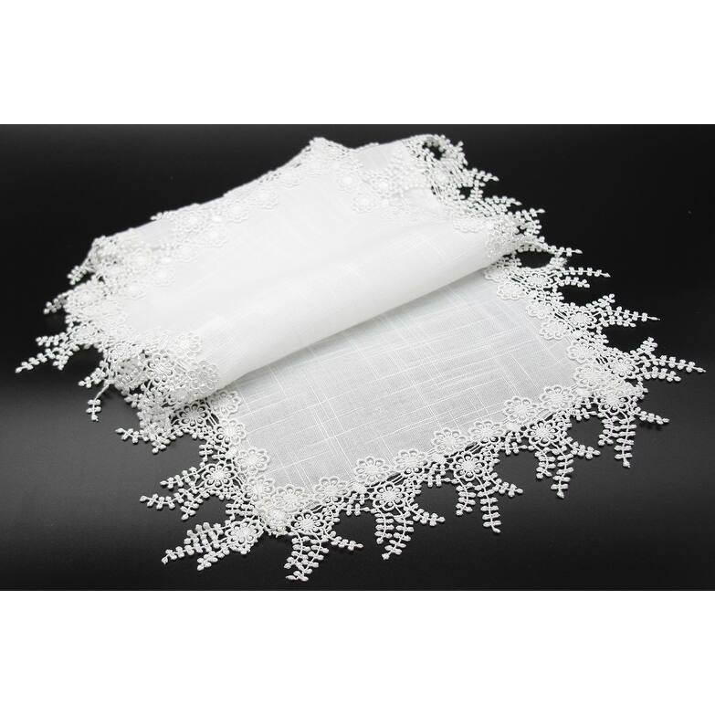 Floral Garden Lace Trim Table Runner, 16 by 72-Inch, White