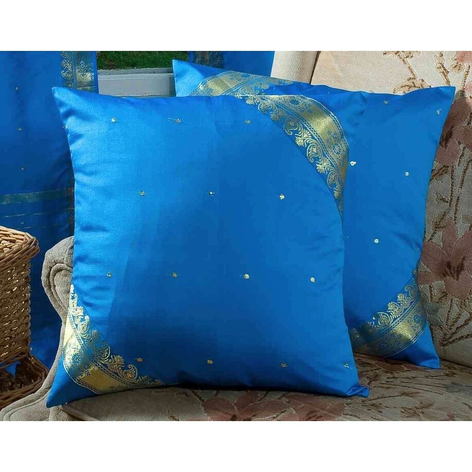 Enchanting Blue- handcrafted Cushion Cover, Throw Pillow case Euro Sham-6 Sizes - 26 x 26