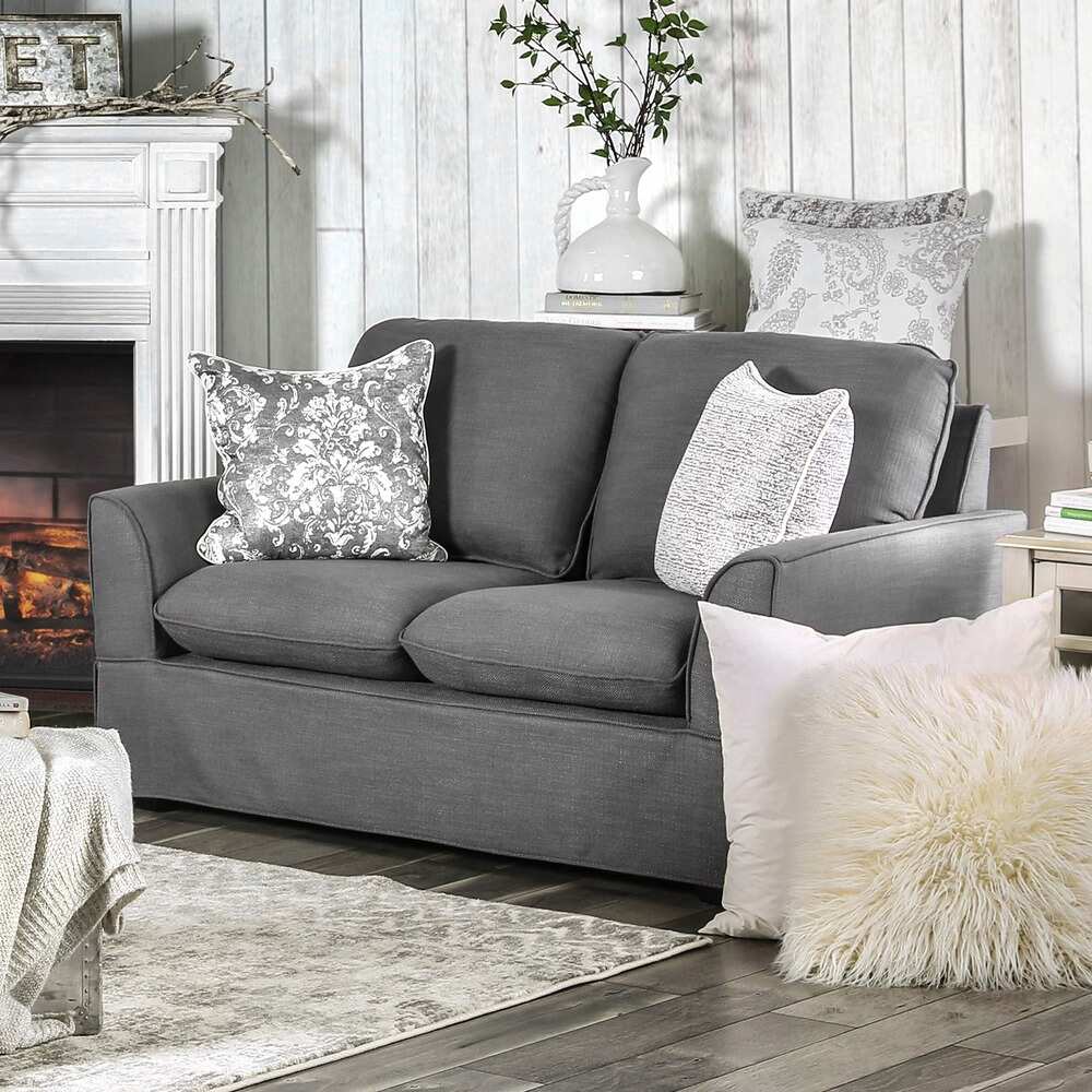 Nis Traditional Linen Fabric Slipcover Loveseat by Furniture of America - Grey