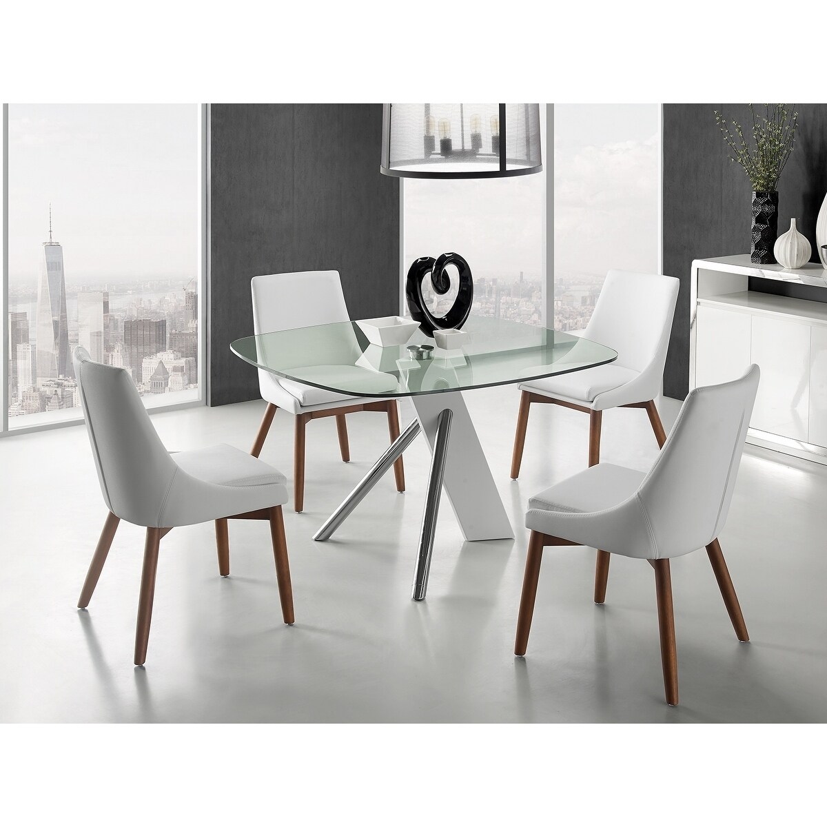 CREEK Dining Chair in White Eco-Leather / Walnut Legs