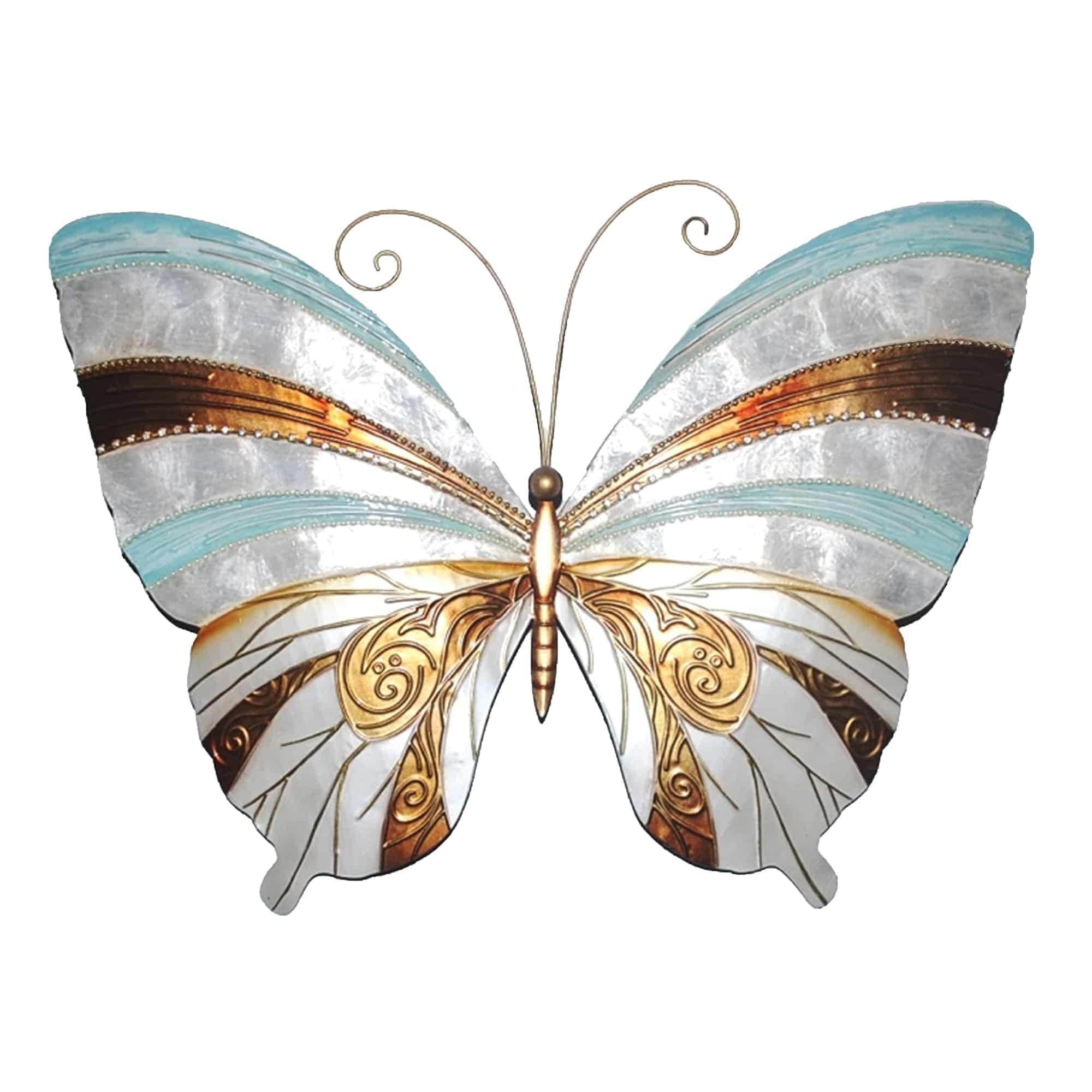 Butterfly Wall Decor Blue Pearl And Copper (m2062) - 1 x 17.5 x 13
