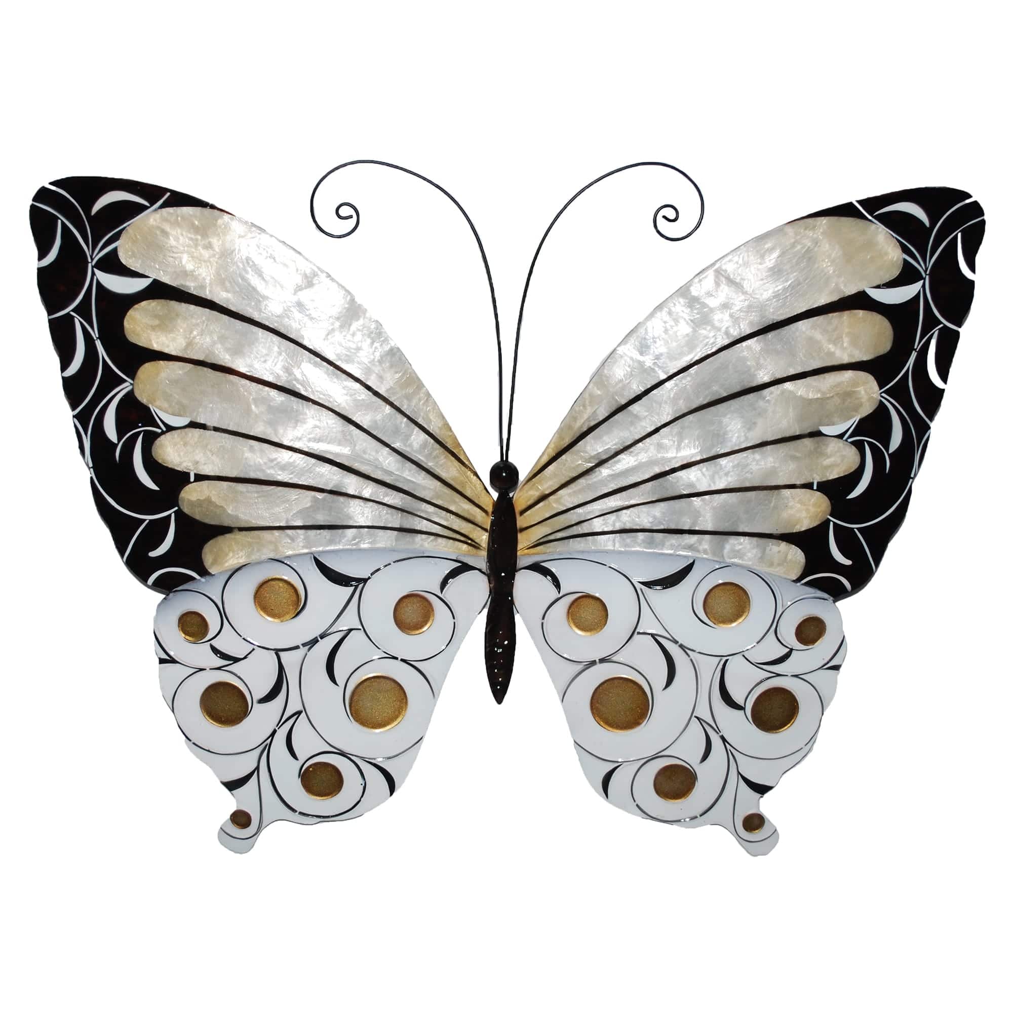 Black/ White/ Gold Butterfly Wall Decor with Pearlescent Capiz Shell - 1 x 18 x 13