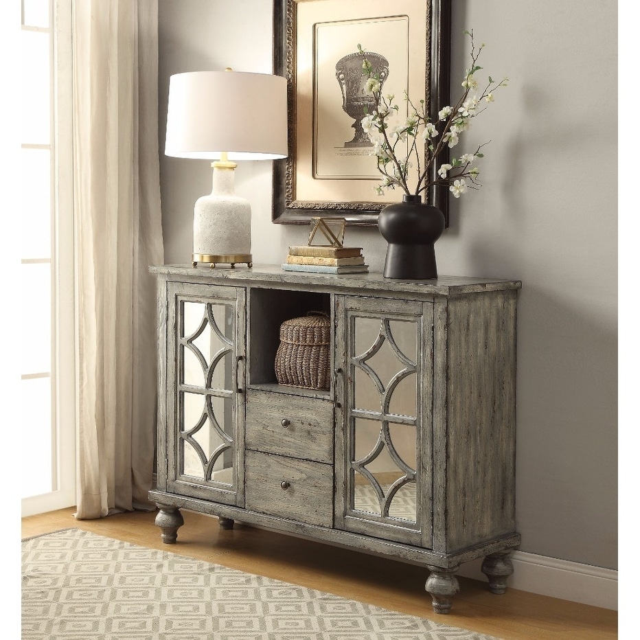 Velika Console Table with 2 Doors and 2 Drawers, Weathered Gray