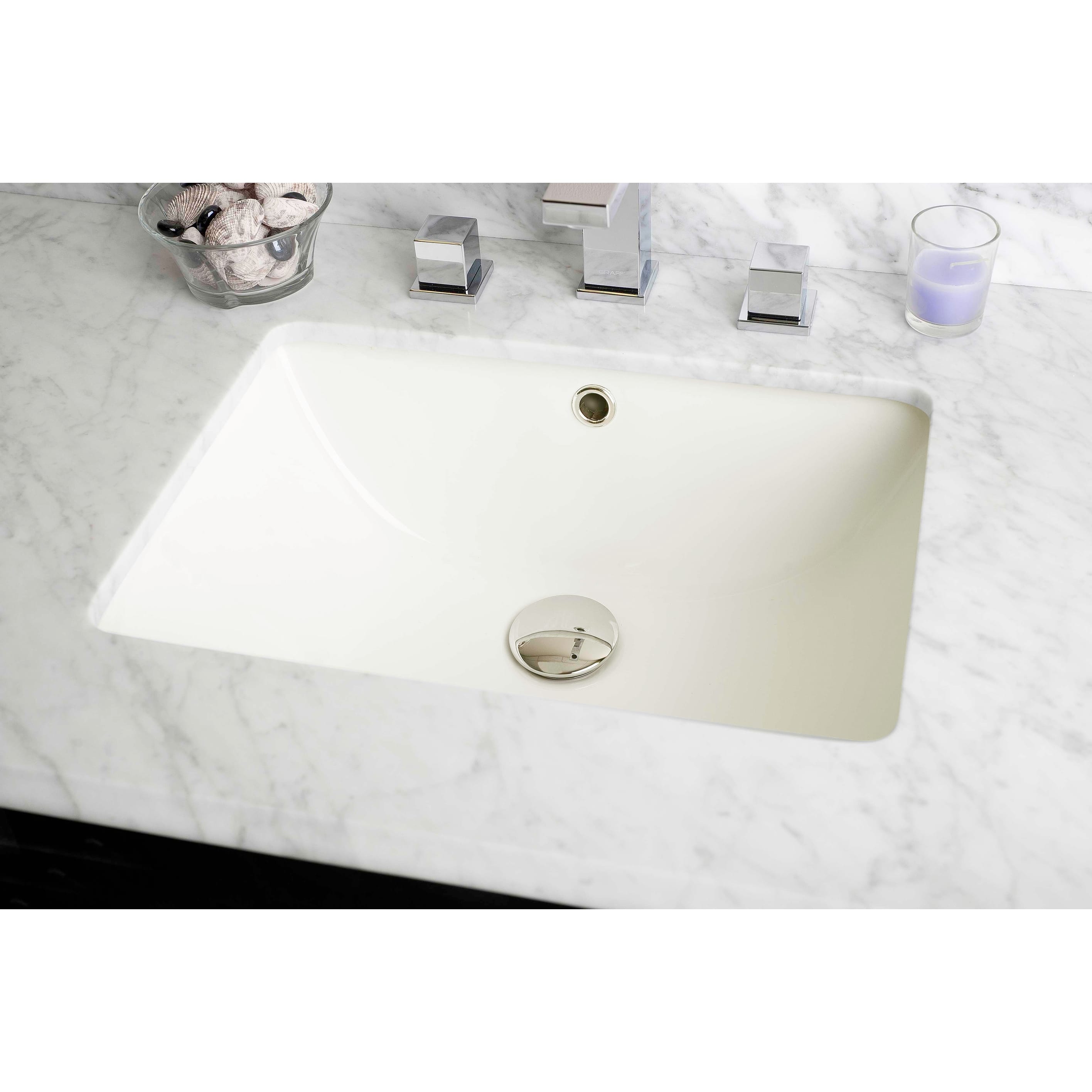 18.25-in. W CUPC Rectangle Undermount Sink Set In Biscuit - Chrome Hardware With 1 Hole CUPC Faucet - Overflow Drain Incl.