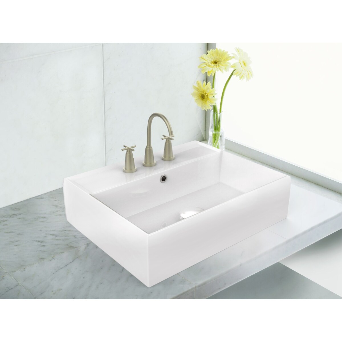 19.75-in. W Above Counter White Vessel Set For 3H8-in. Center Faucet - Faucet Included