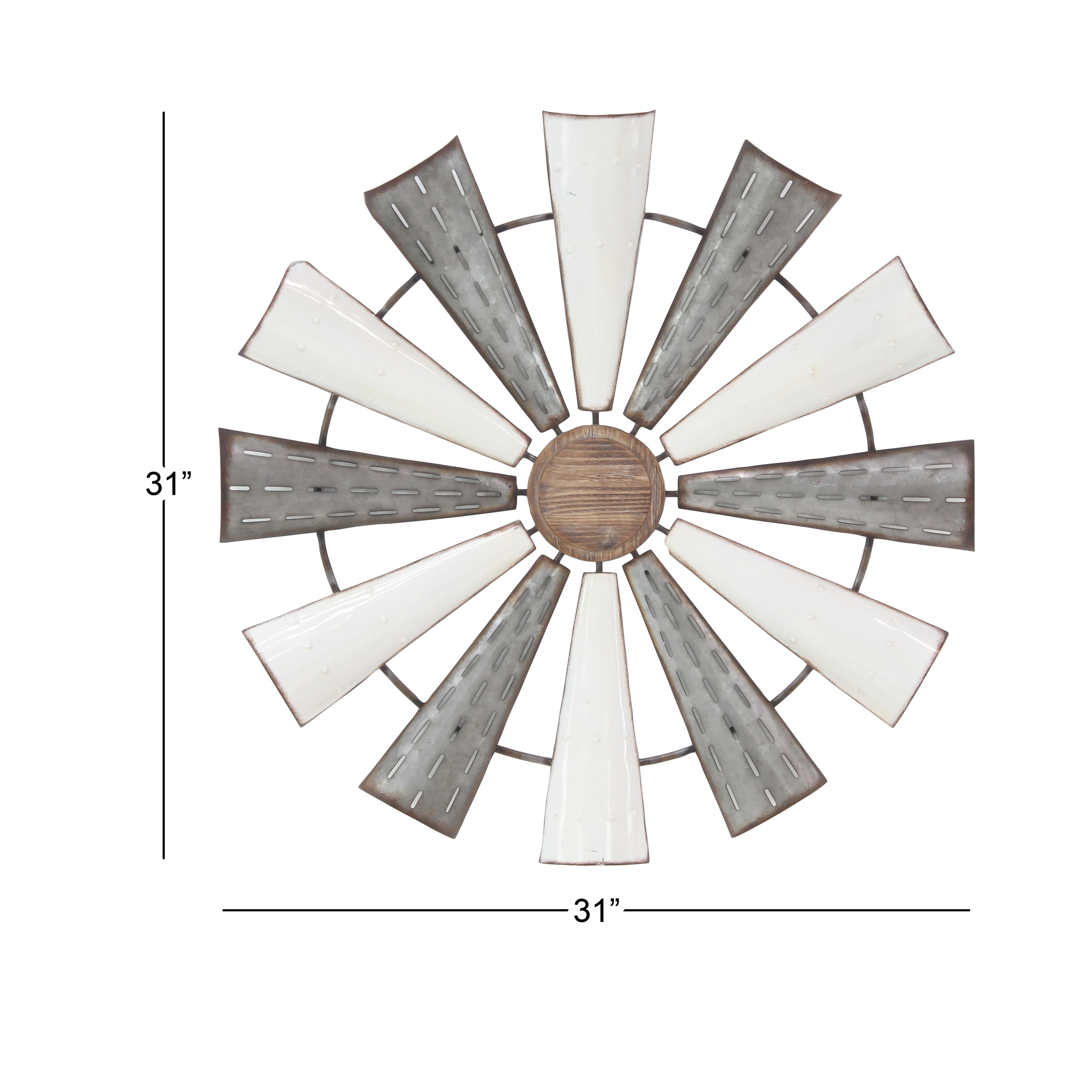 White Metal Windmill Wall Decor with Galvanized Metal Accents - 31 x 2 x 31Round
