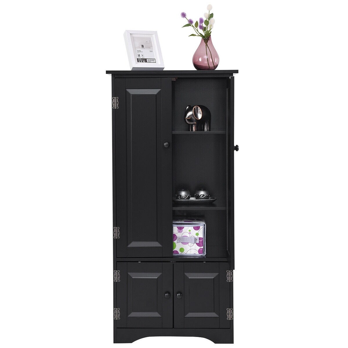 Costway Accent Storage Cabinet Adjustable Shelves Antique 2 Door Floor - See Details