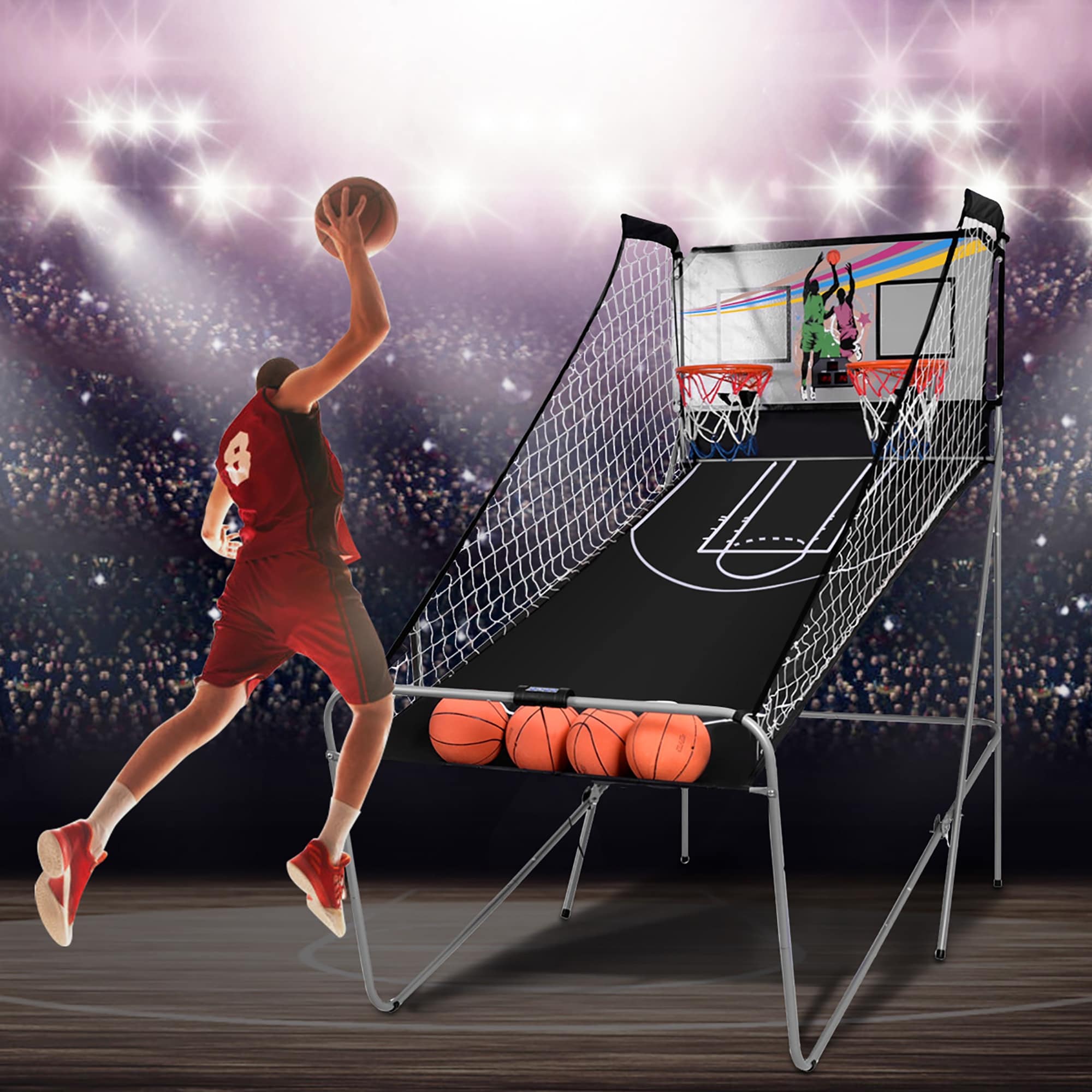 Costway Indoor Basketball Arcade Game Double Electronic Hoops shot 2