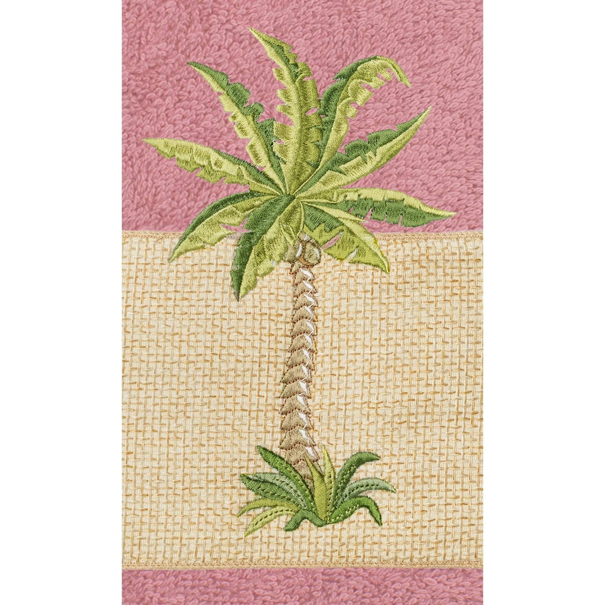 Authentic Hotel and Spa Turkish Cotton Palm Tree Embroidered Tea Rose Hand Towels (Set of 2)